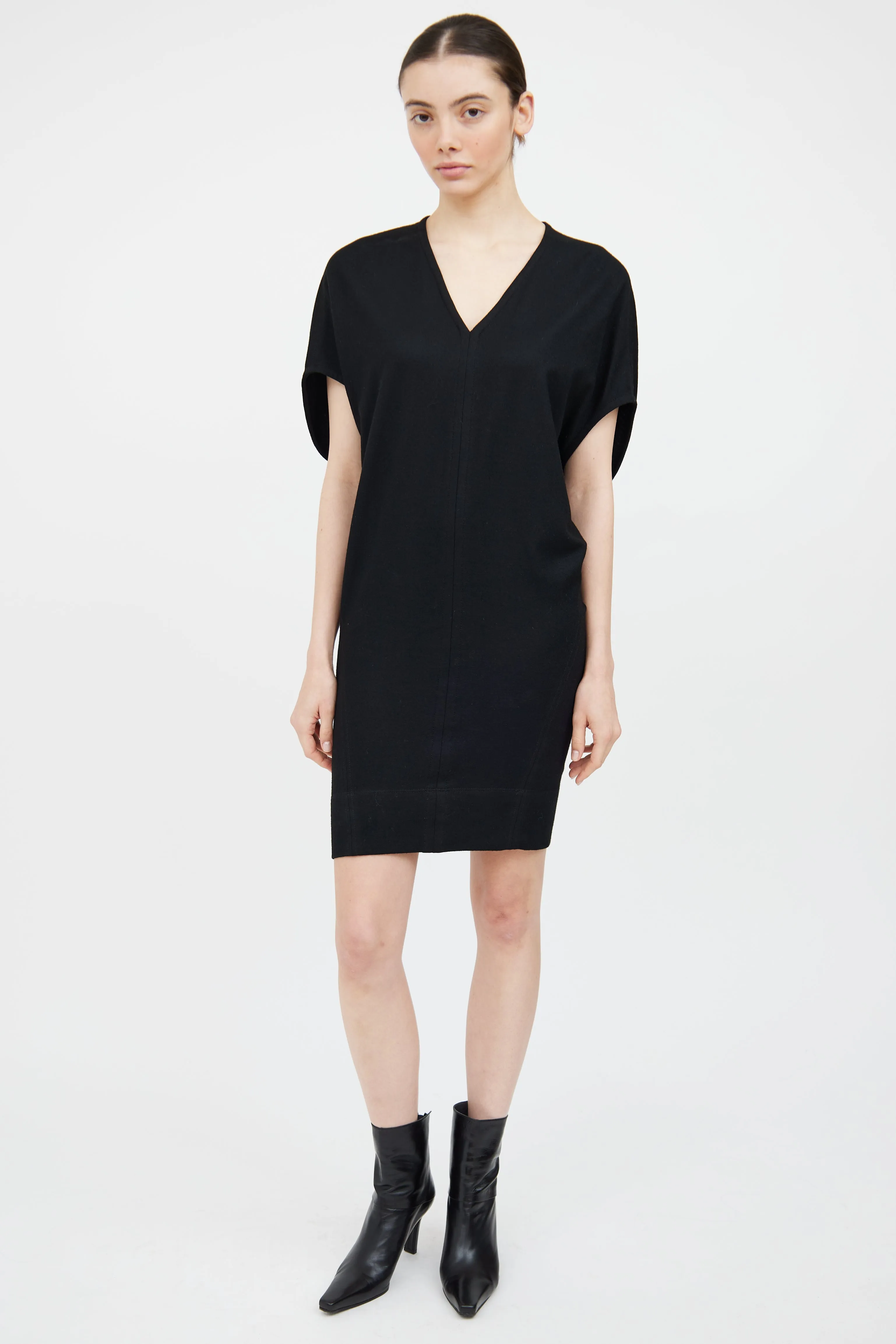 Black Wool Wing Sleeveless Dress
