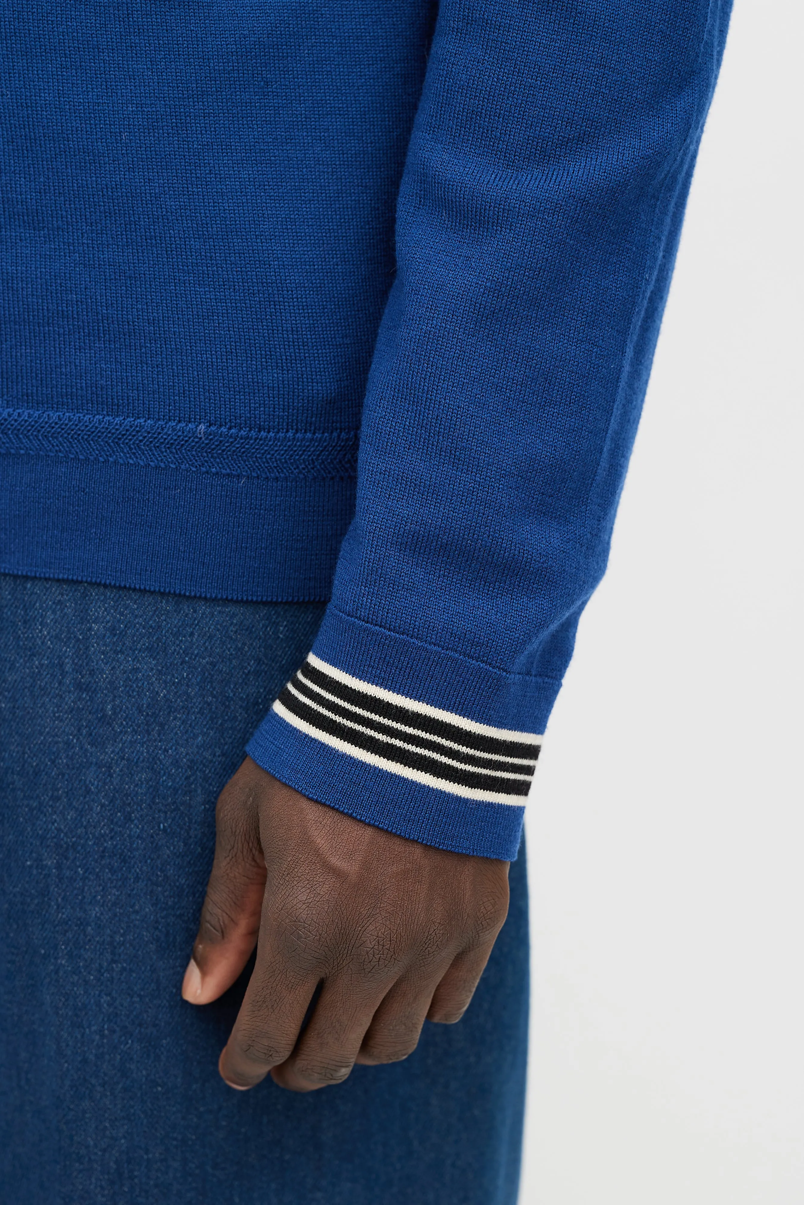 Blue Wool Knit Epaulette Sweater
