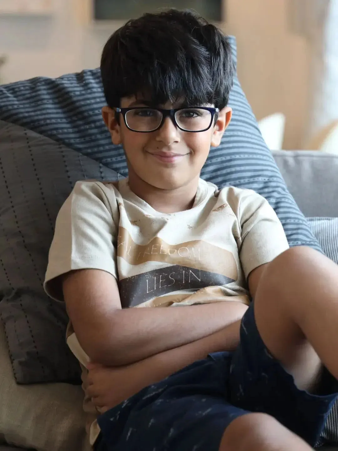 Boys Brown Zig Zag Printed Cotton T-shirt