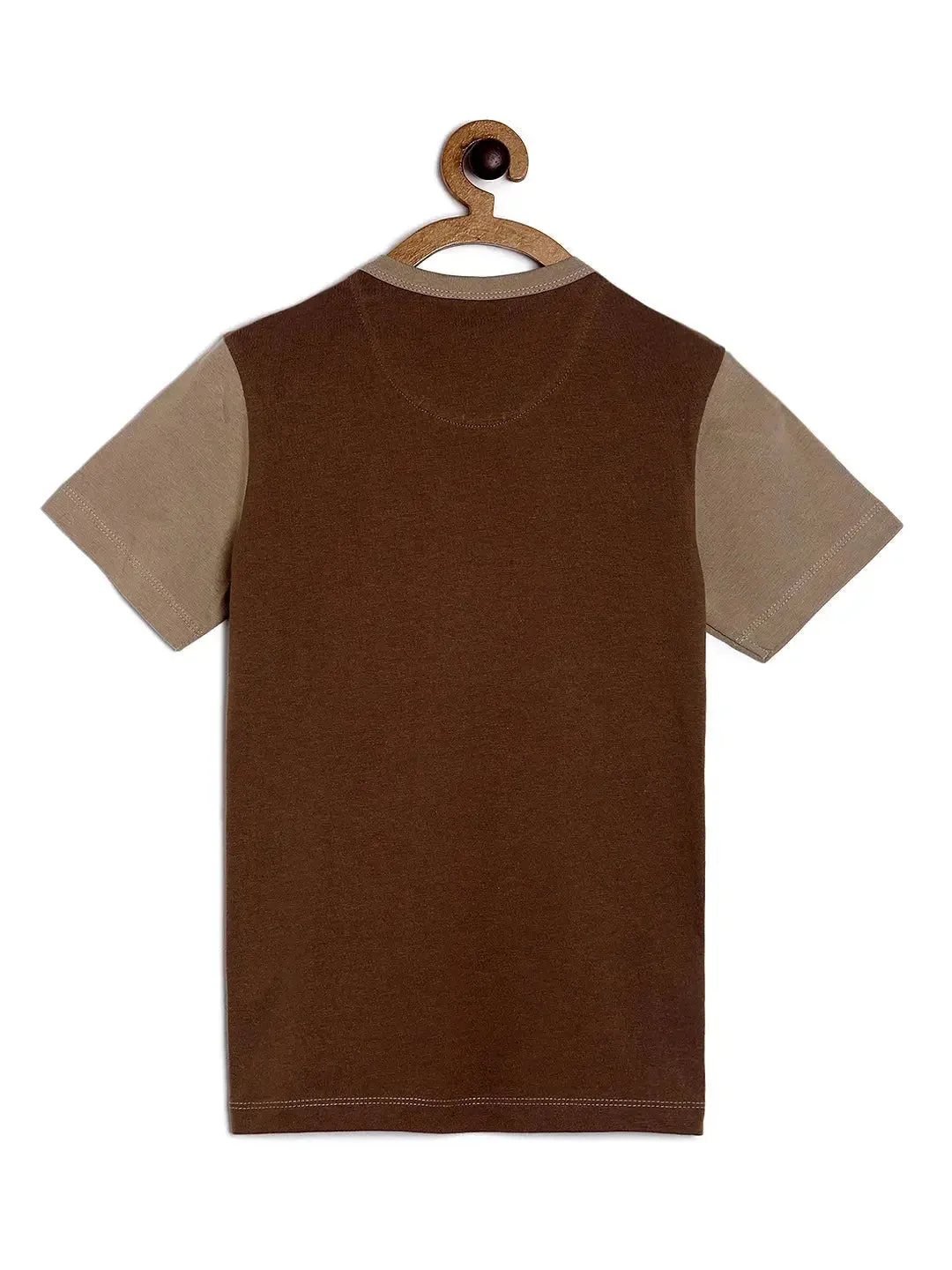 Boys Brown Zig Zag Printed Cotton T-shirt