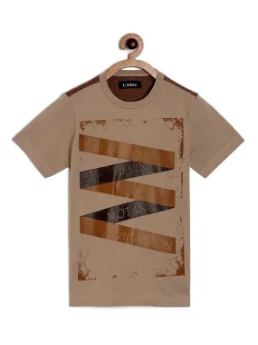 Boys Brown Zig Zag Printed Cotton T-shirt