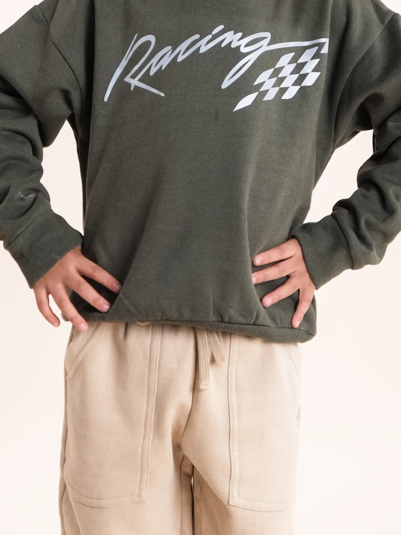 Boys Fleece Printed Round Neck Sweatshirt With Solid Track Pant Set