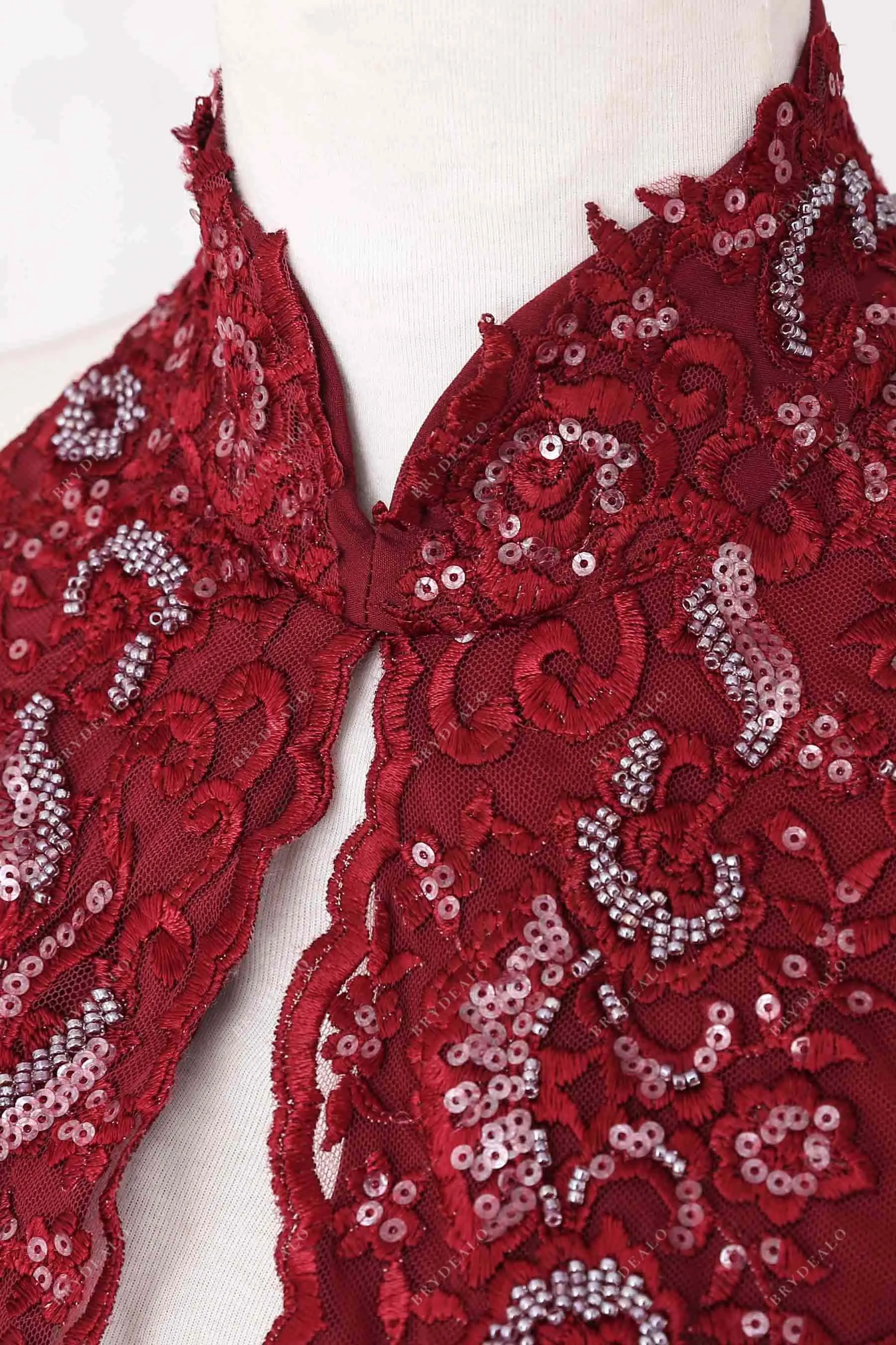 Burgundy Beaded Lace Mermaid Prom Dress