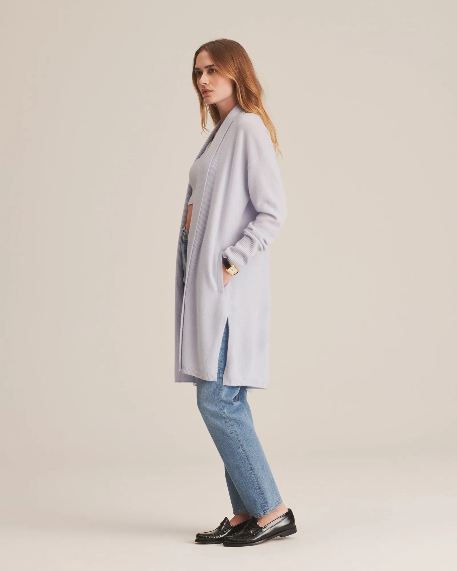Soft Cashmere Duster Cardigan with Stylish Side Slits