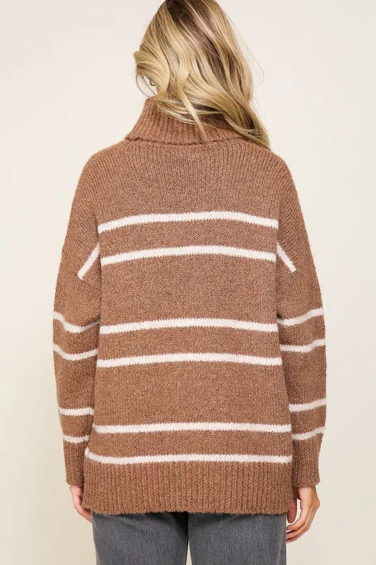 Crisp Turtle Neck Pinstripe Sweater