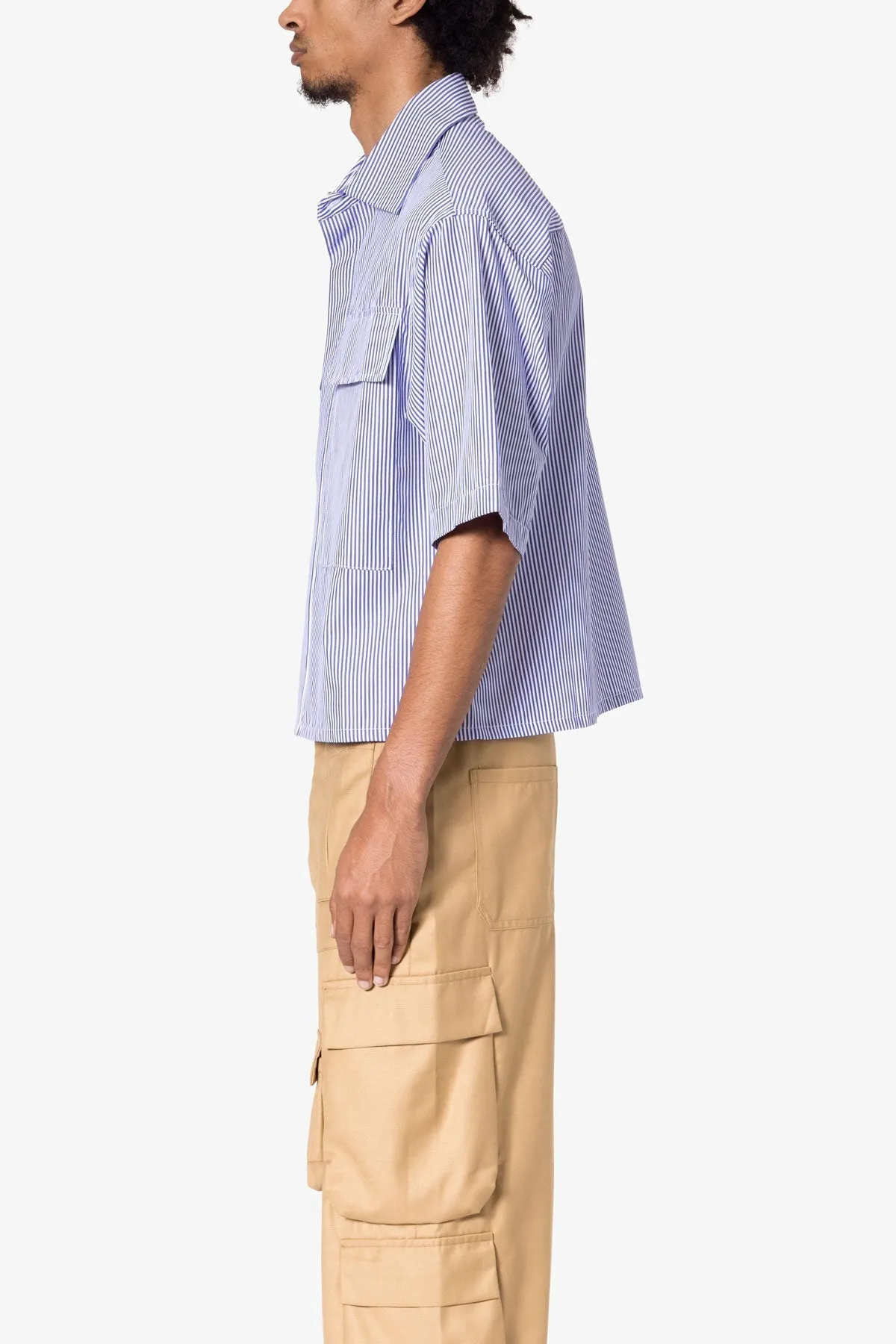 Cropped Striped S/S Shirt - Blue