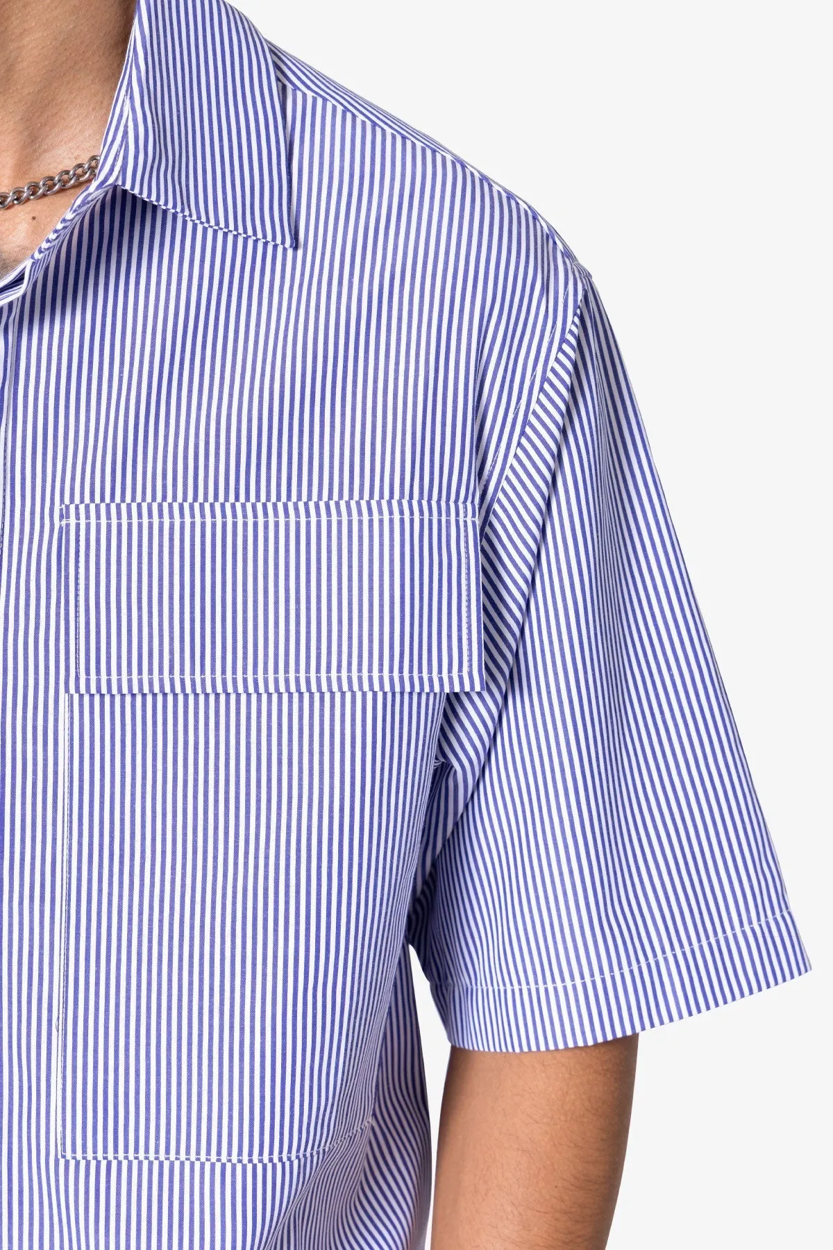Cropped Striped S/S Shirt - Blue