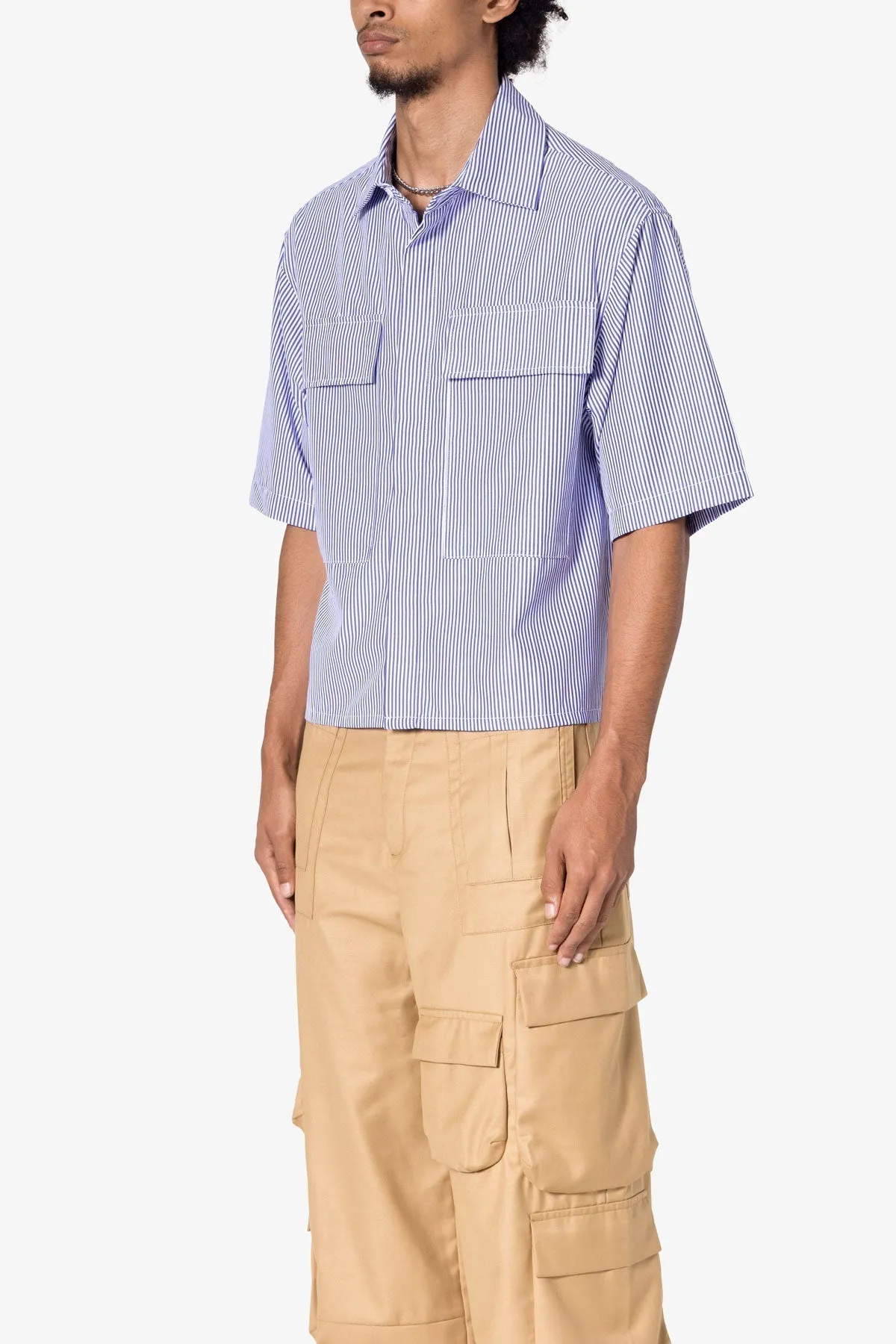 Cropped Striped S/S Shirt - Blue
