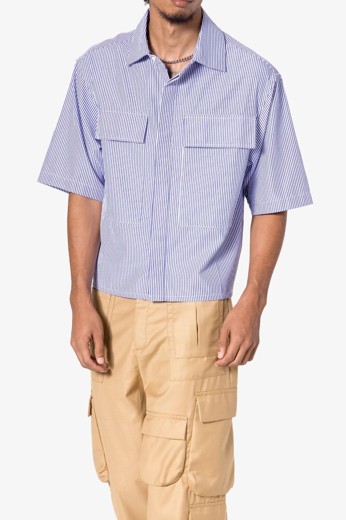 Cropped Striped S/S Shirt - Blue