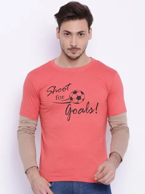 Daneaxon Peach-Coloured Printed T-shirt