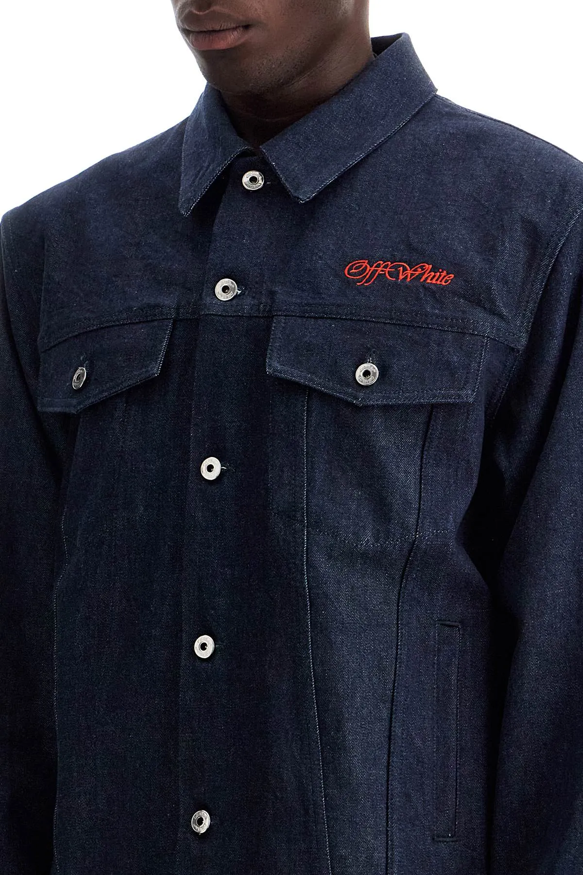 denim shirt jacket with button closure