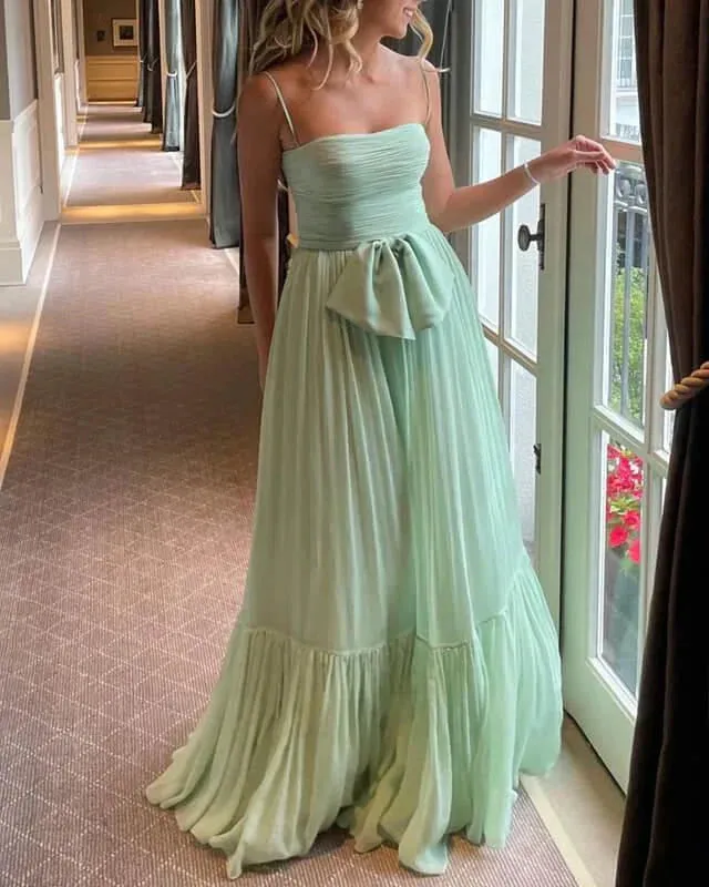 Formal Wear Dresses Sage Green A-Line Spaghetti Straps Long Party Dress Prom Dresses Shops Formal Women's Dresses