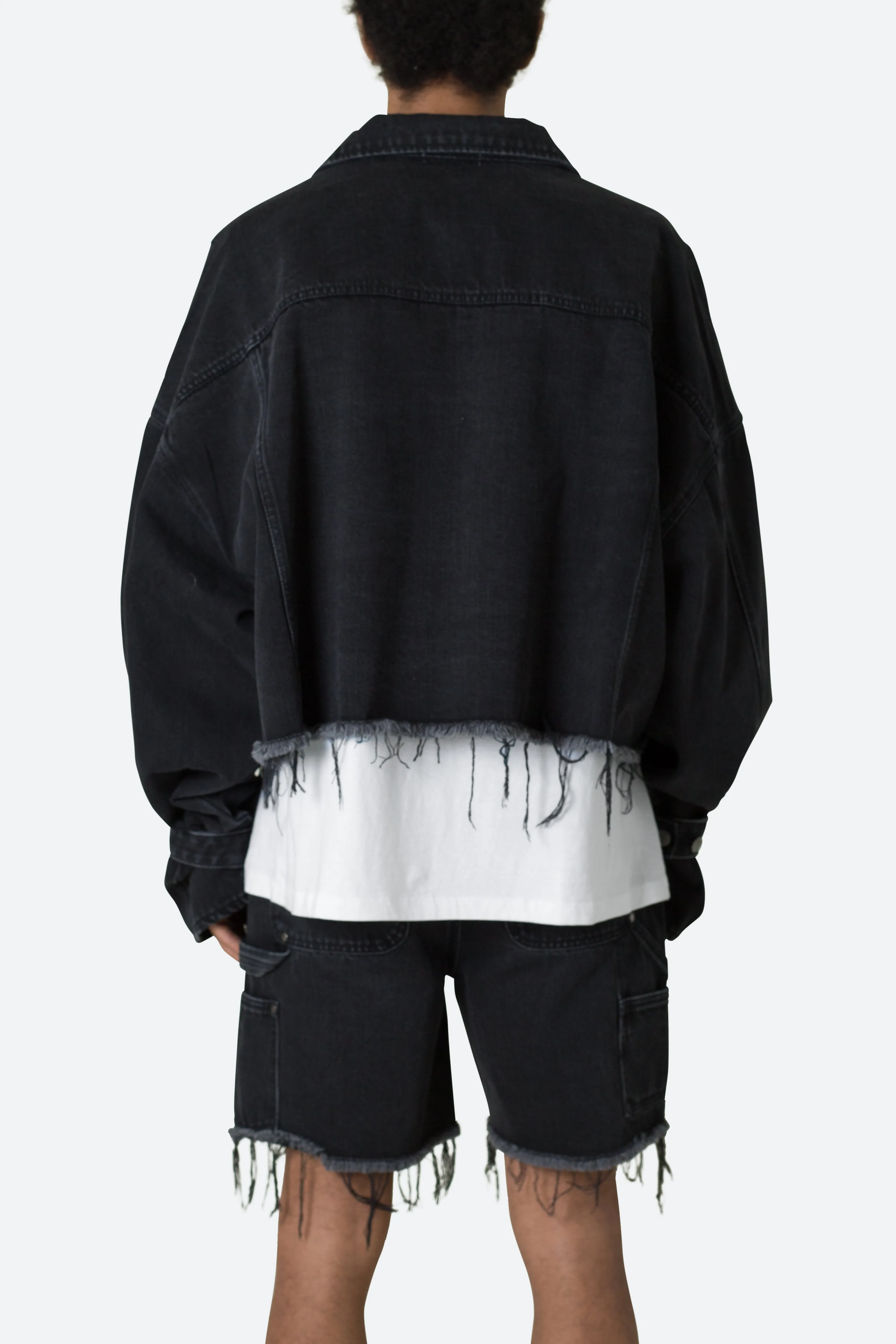 Frayed Denim Jacket - Washed Black
