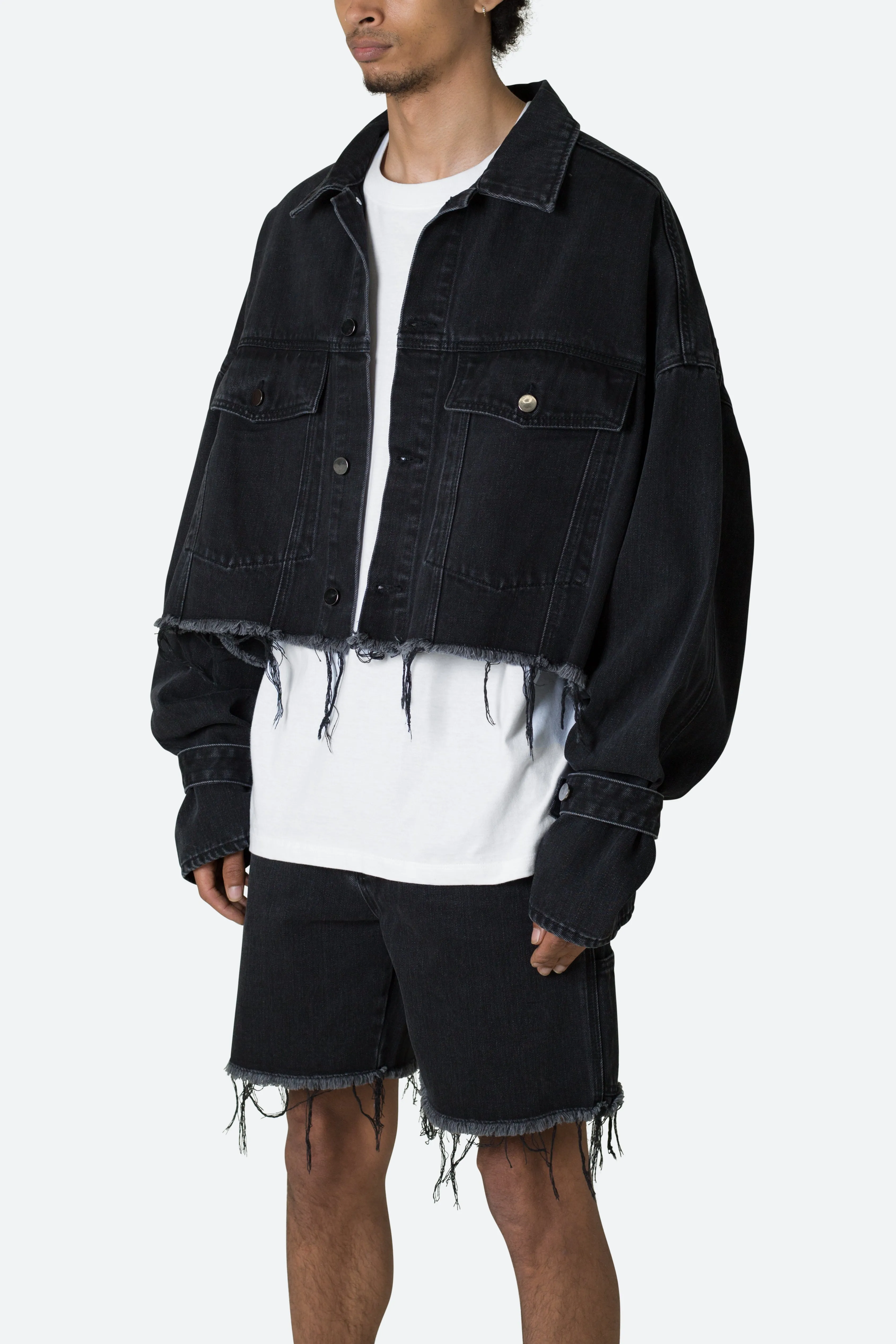 Frayed Denim Jacket - Washed Black