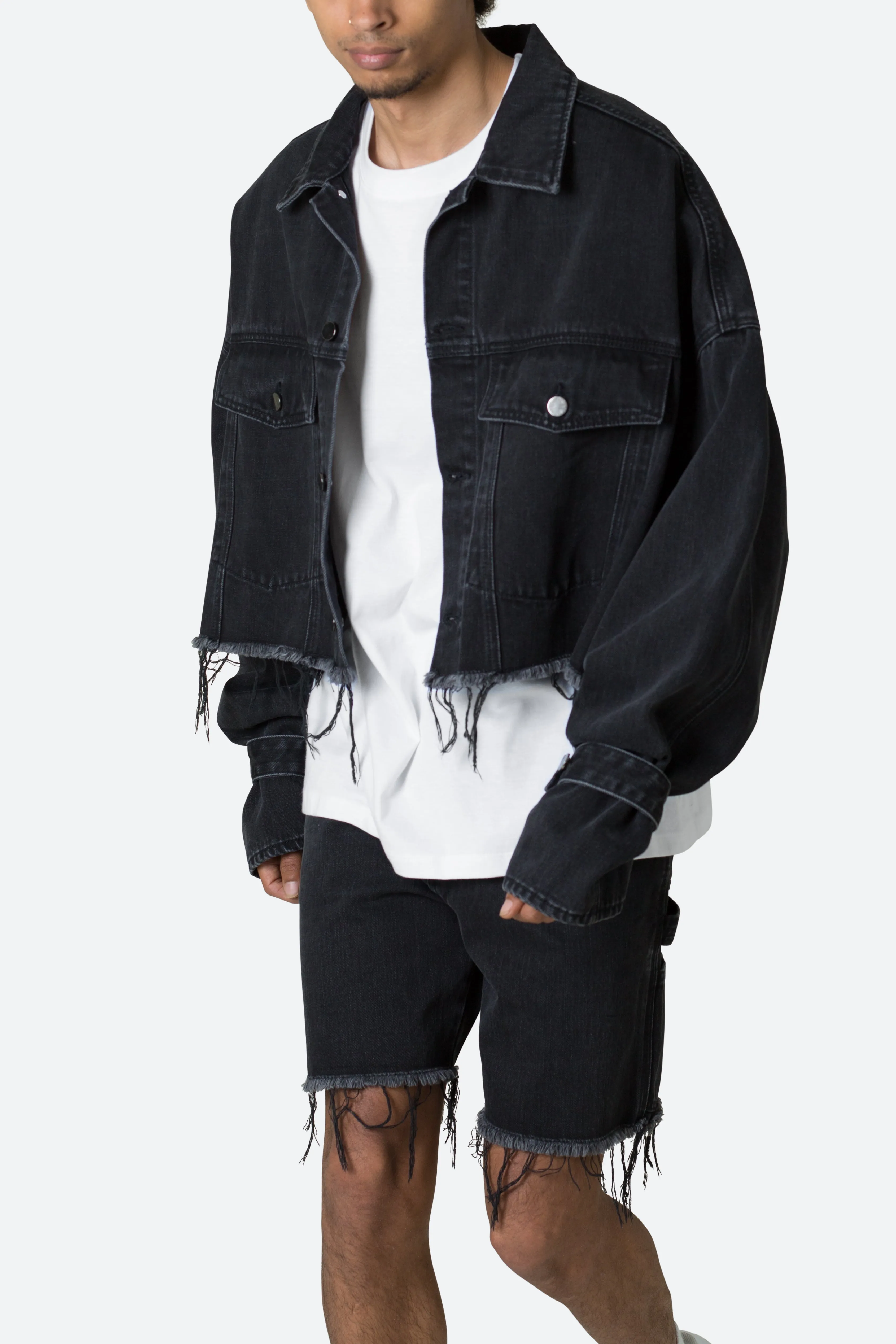Frayed Denim Jacket - Washed Black