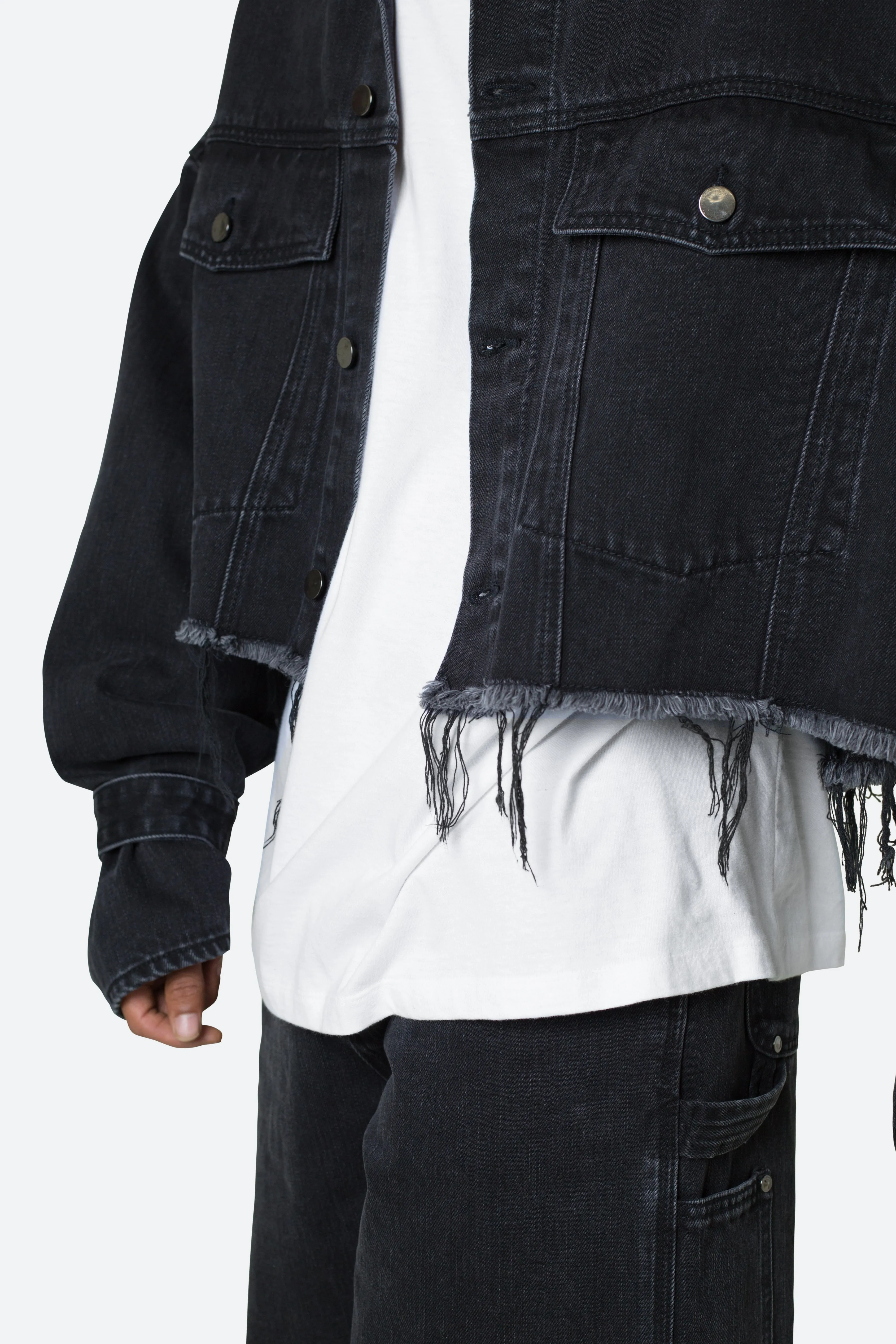 Frayed Denim Jacket - Washed Black