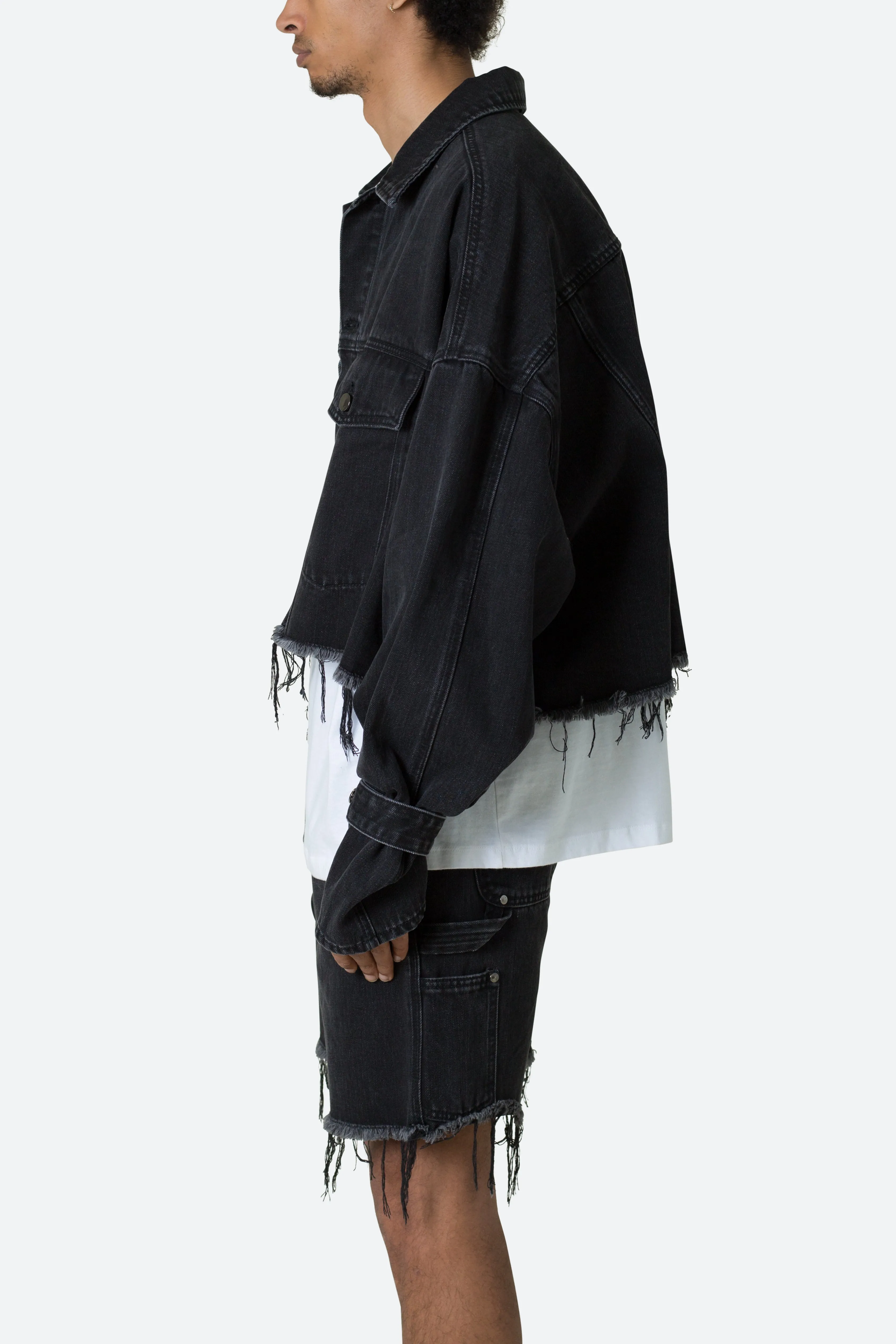 Frayed Denim Jacket - Washed Black
