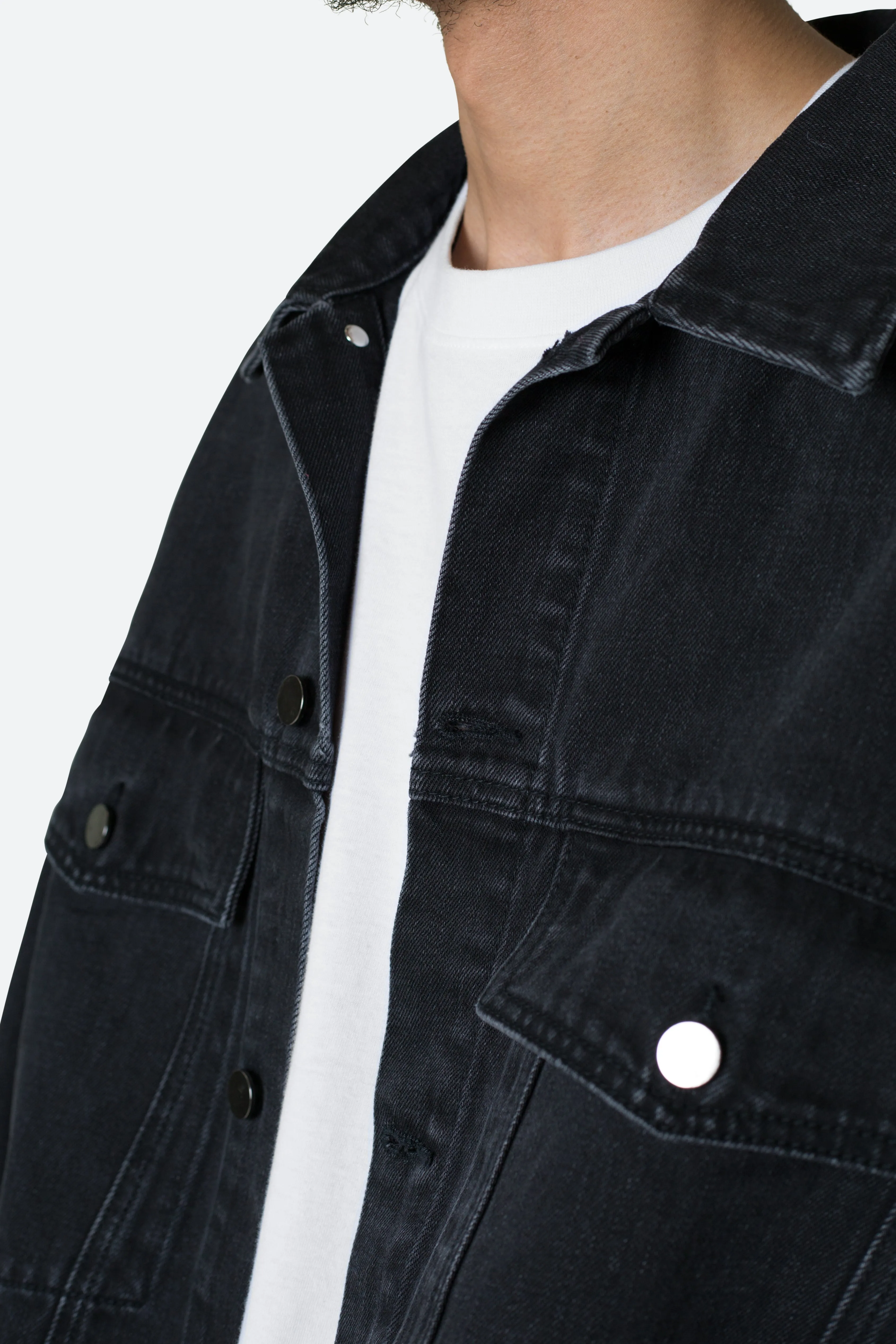 Frayed Denim Jacket - Washed Black