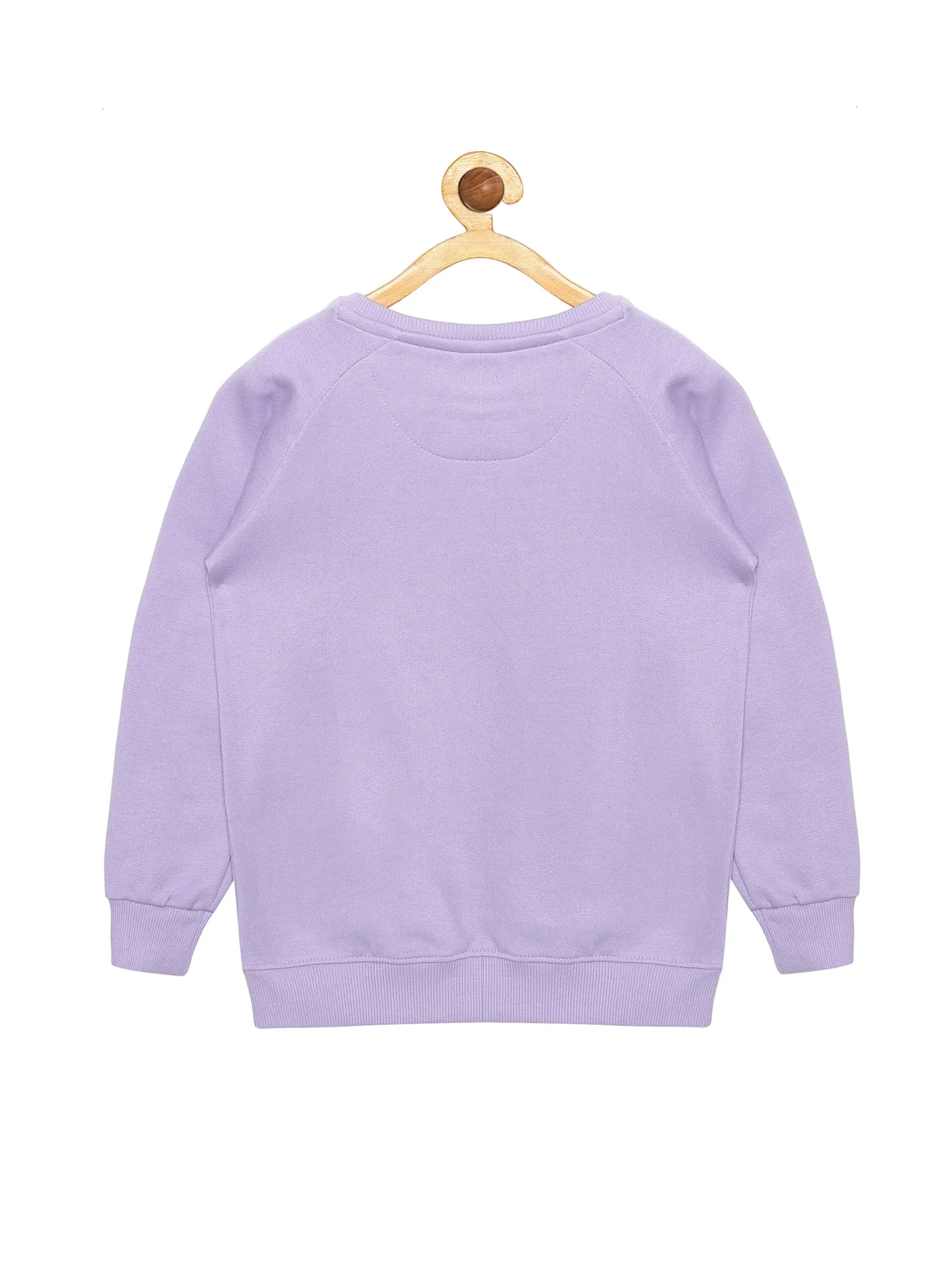 Girl's Round Neck Sweatshirt & Solid Fleece Track Pant Set