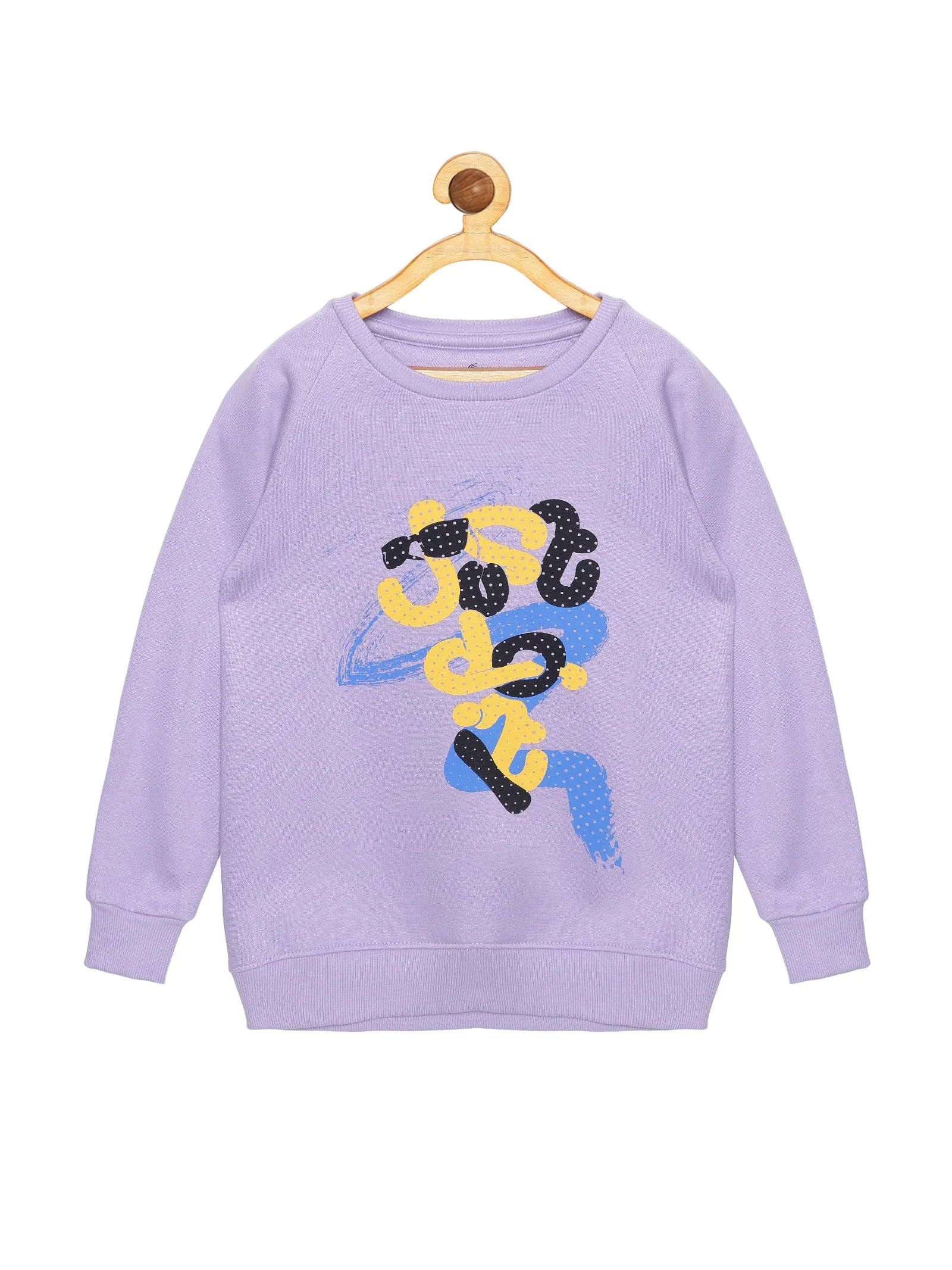 Girl's Round Neck Sweatshirt & Solid Fleece Track Pant Set