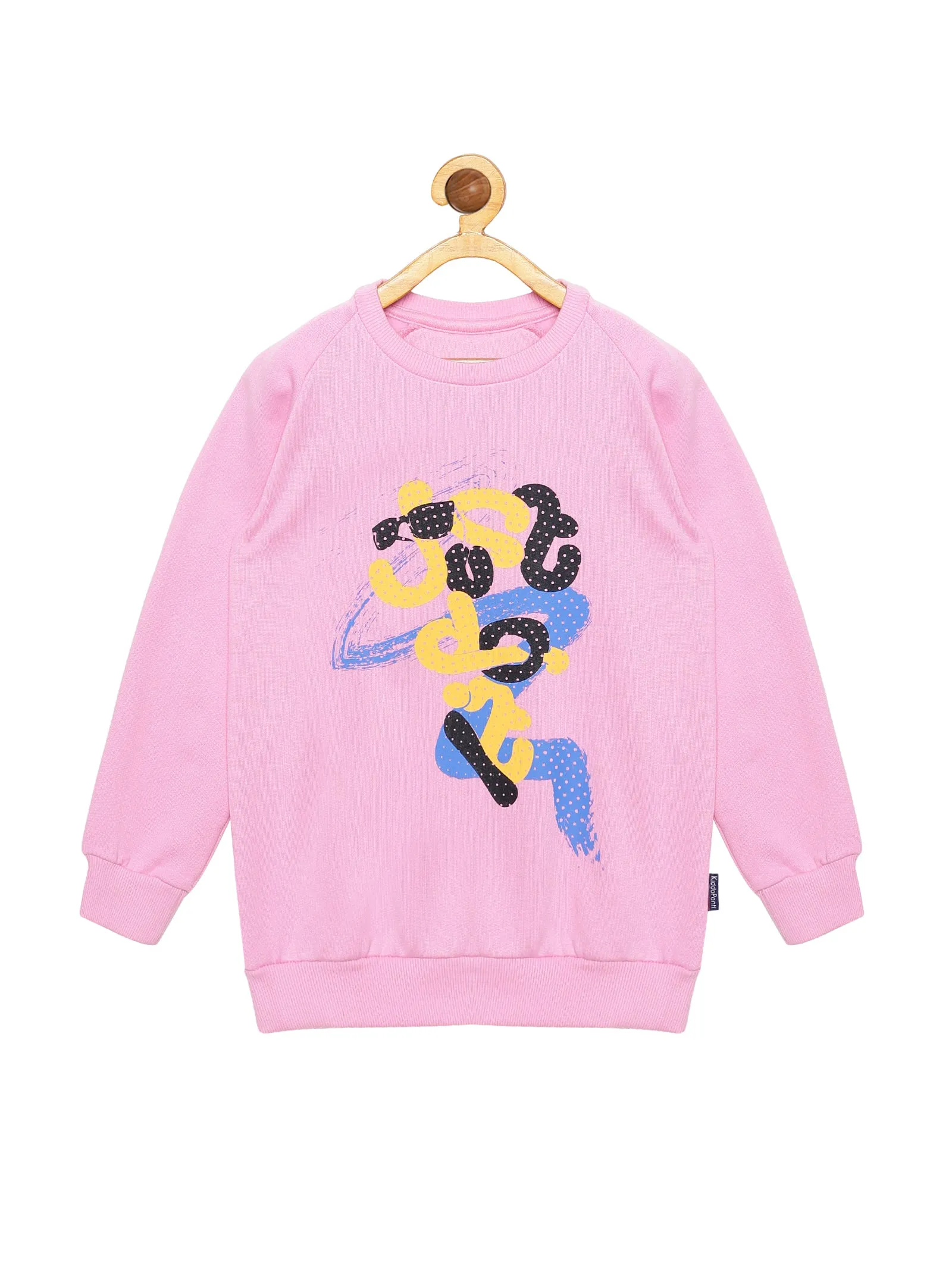 Girl's Round Neck Sweatshirt & Solid Fleece Track Pant Set
