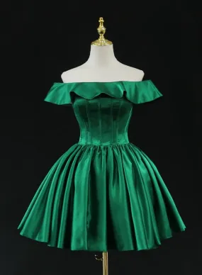 Green Satin Short Homecoming Dress Prom Dress, Green Party Dress Formal Dresses