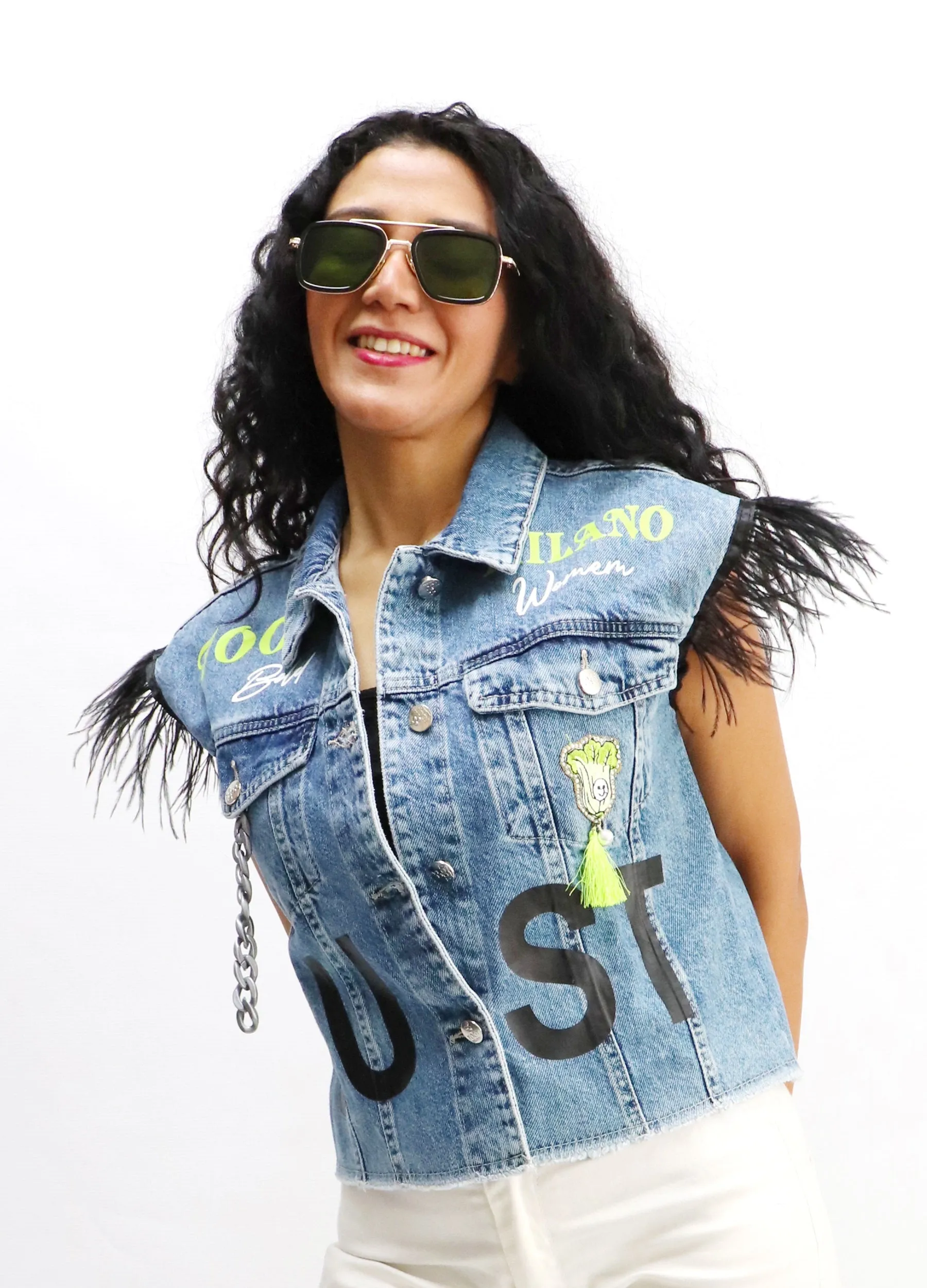 Jeans Jacket Feather Vest On The Shoulder