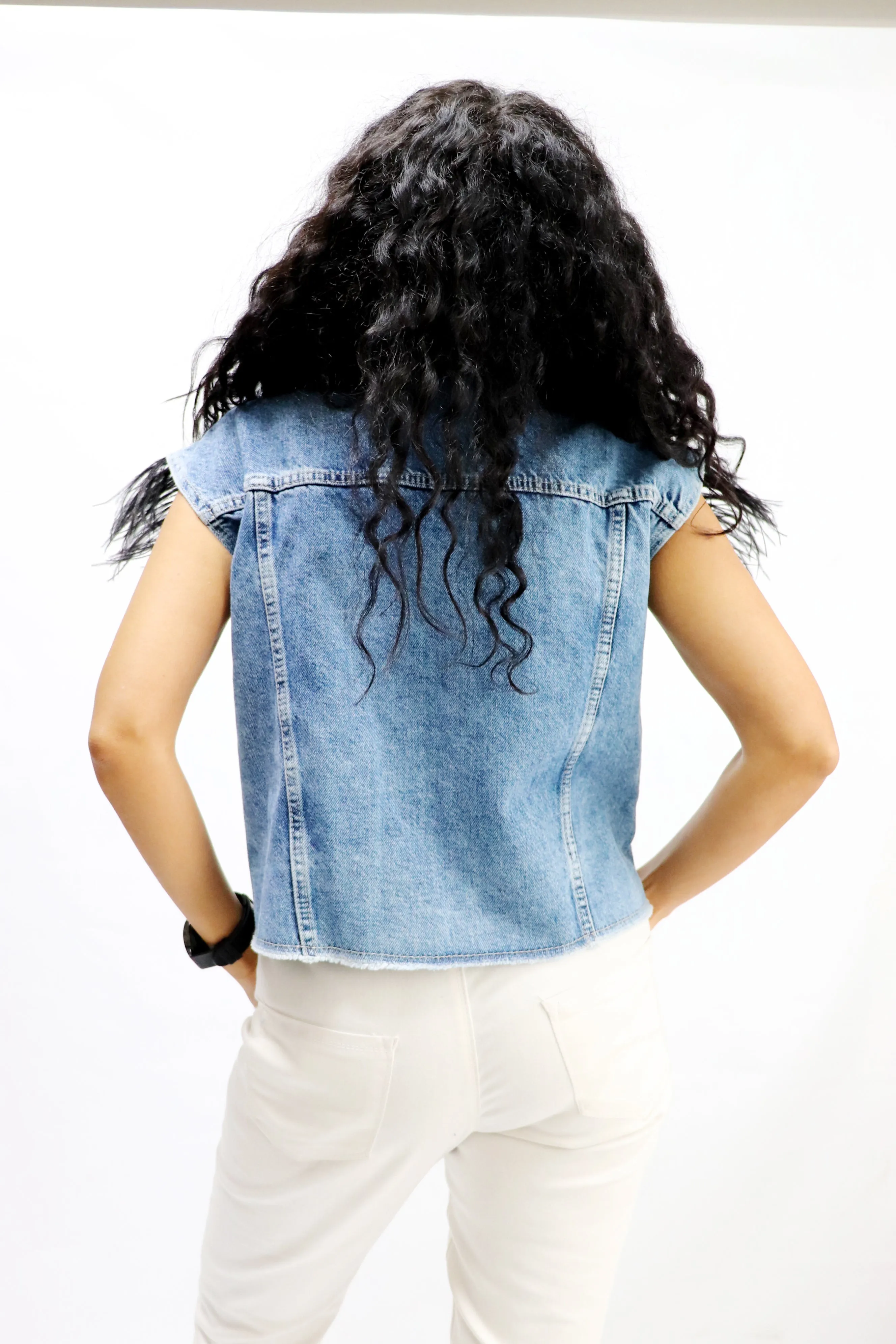 Jeans Jacket Feather Vest On The Shoulder