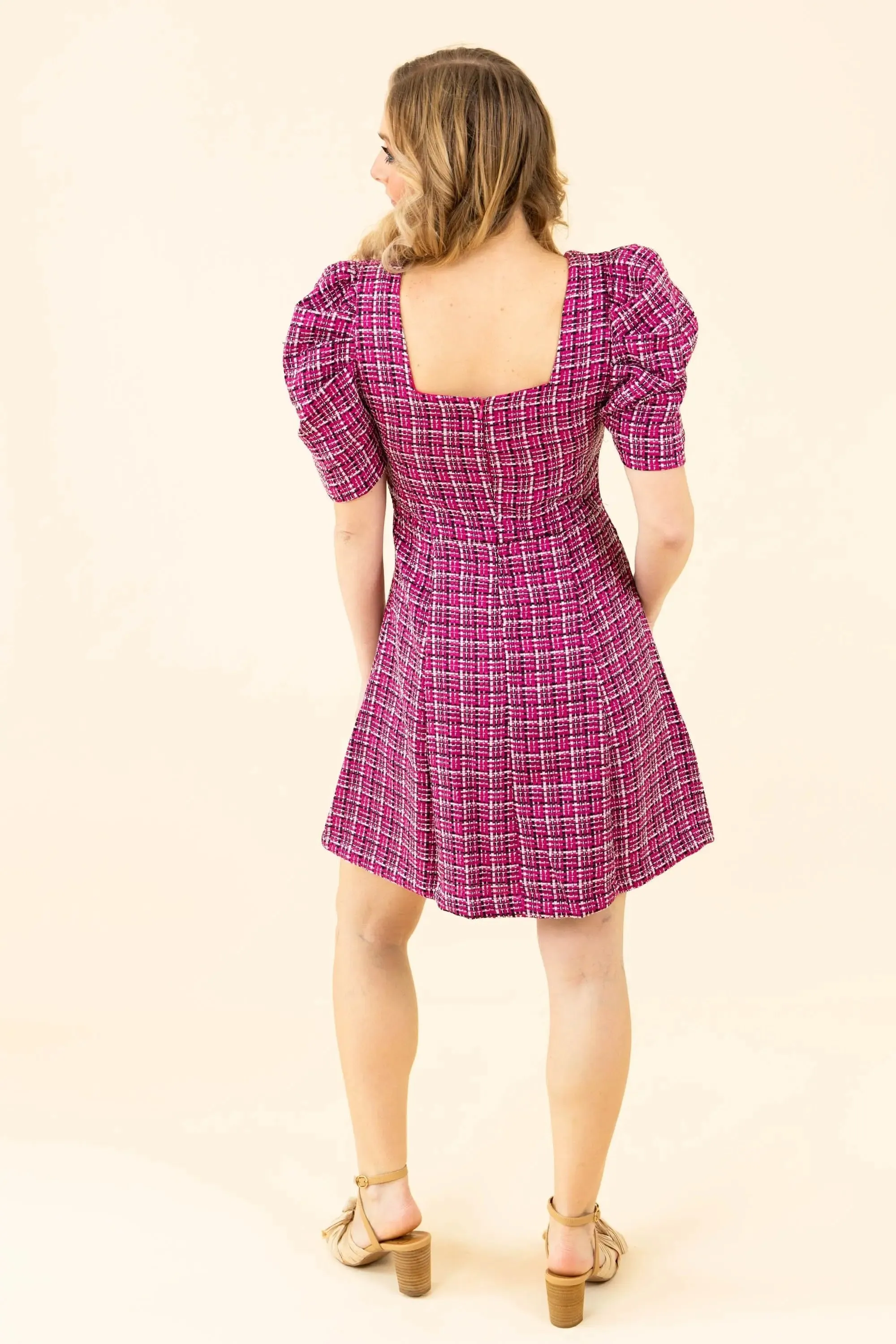 Jolly Molly Square Neck Puff Sleeve Dress