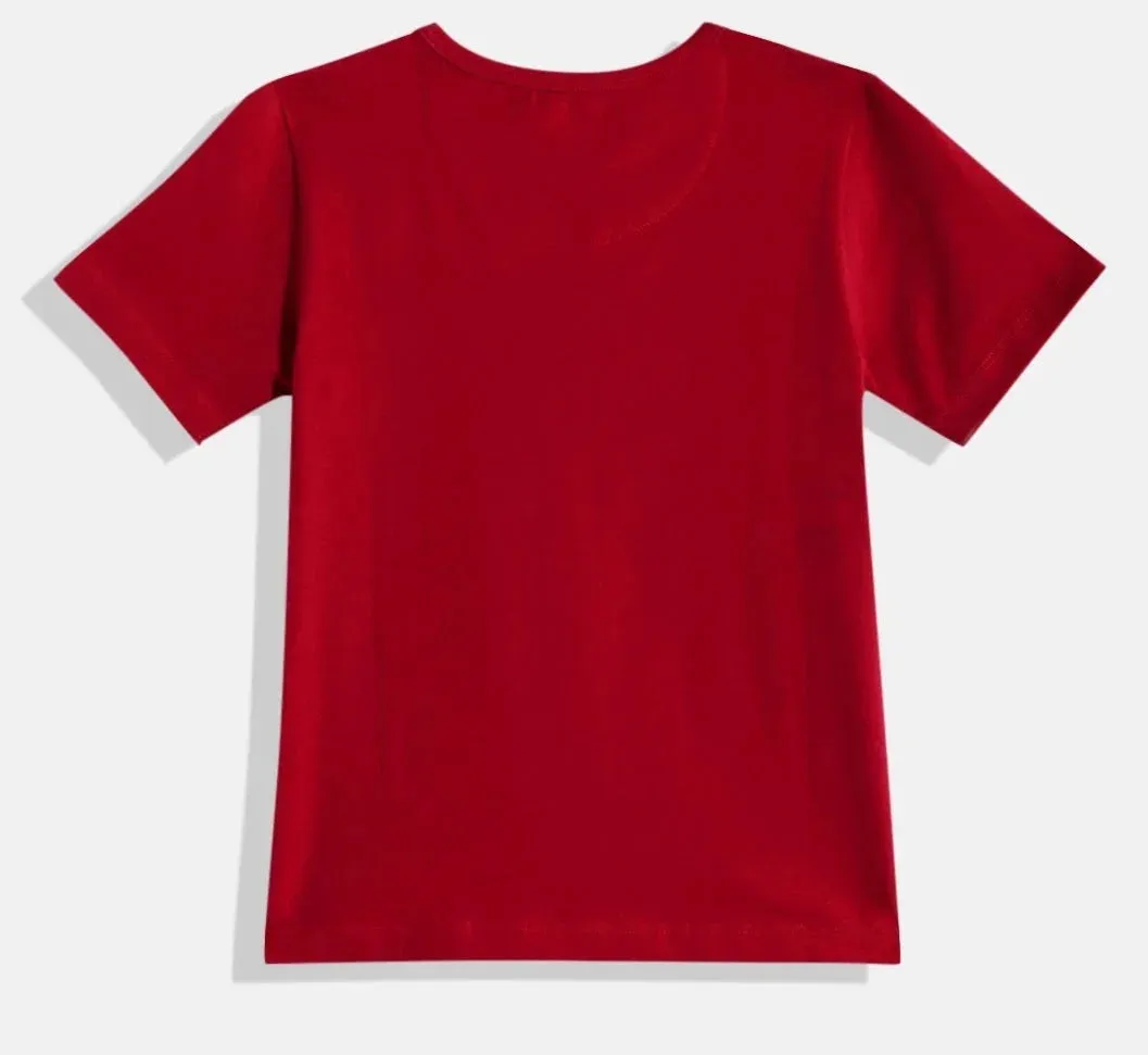 Kids Red Paint Your Dream Printed Round Neck Cotton Tshirt