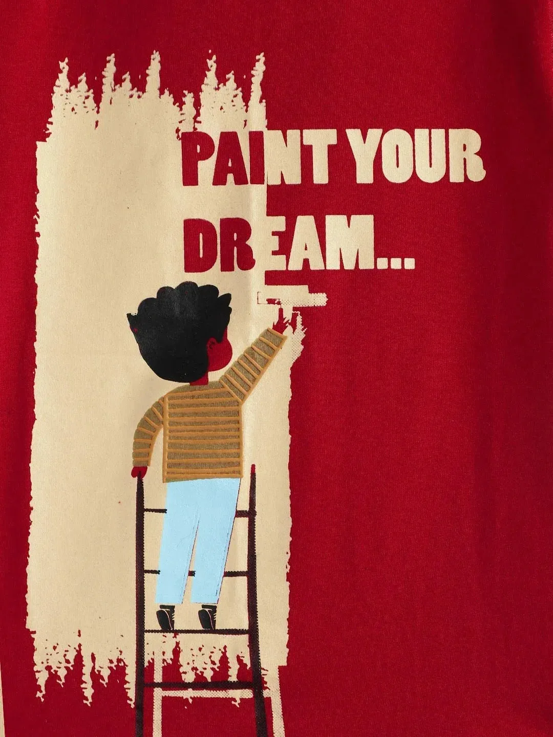 Kids Red Paint Your Dream Printed Round Neck Cotton Tshirt