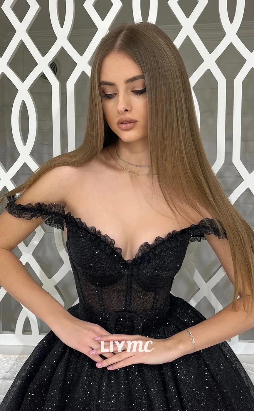 LP1094 - Off Shoulder Sweetheart Sparkly Formal Prom Party Dress