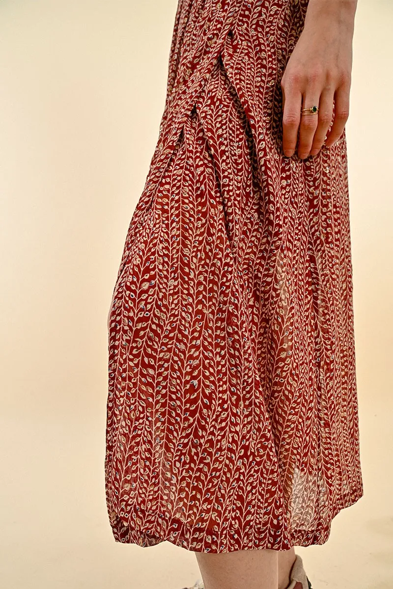 Molly Bracken Red Leaf Print Voile Midi Skirt