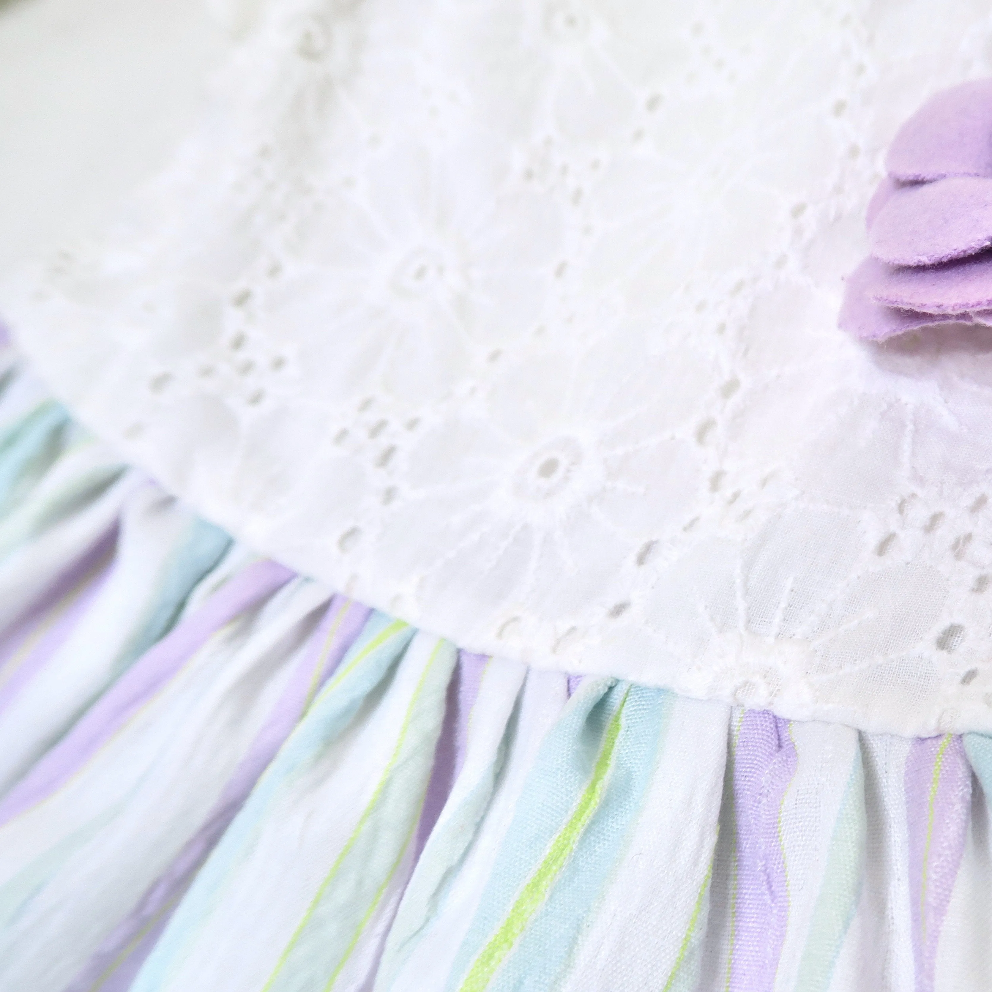 Periwinkle Dress in White Floral Embroidery Lilac Stripes