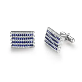 Rectangular Clear and Sapphire CZ Striped Four Row Cufflinks