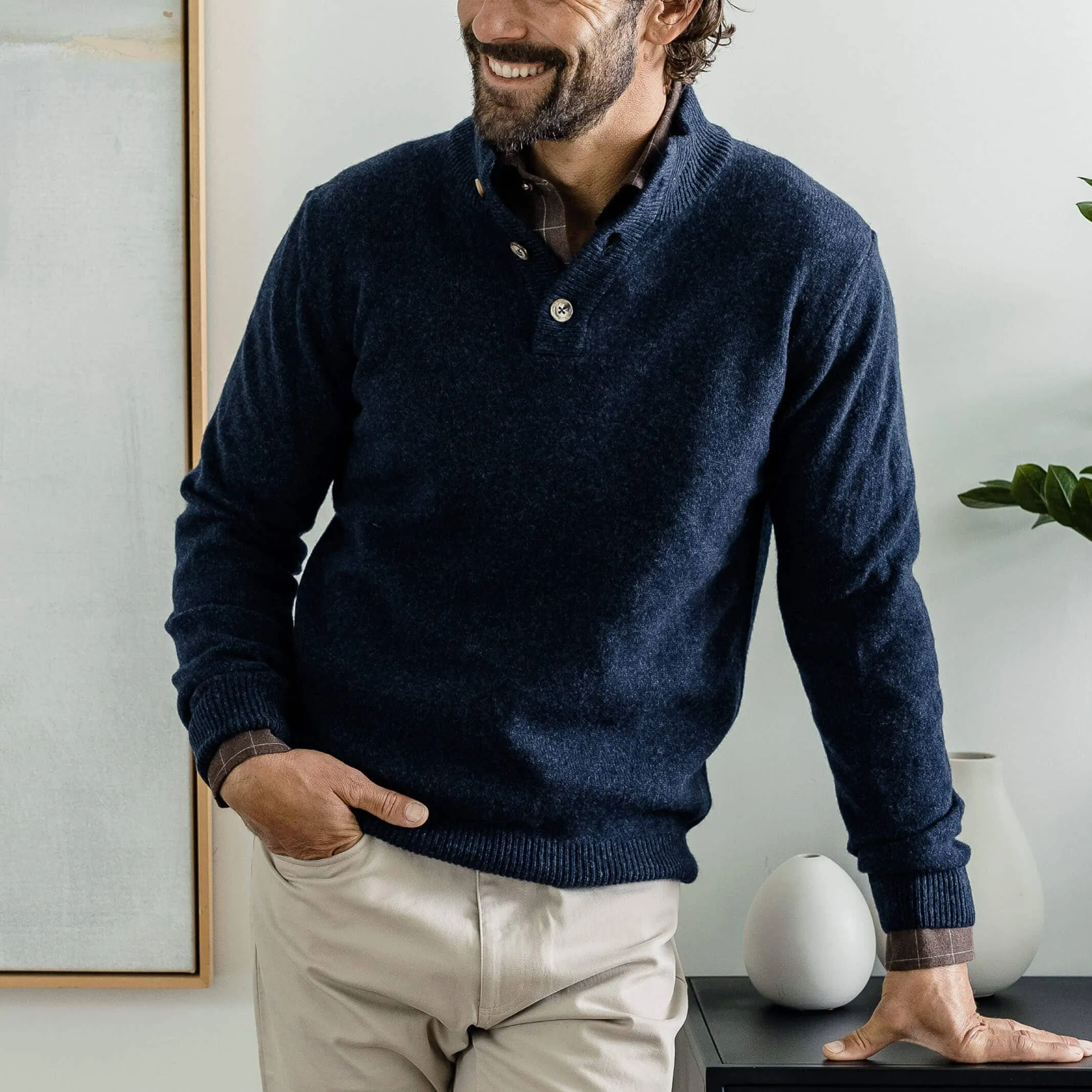 The Navy Heather Brewer Mock Neck Sweater