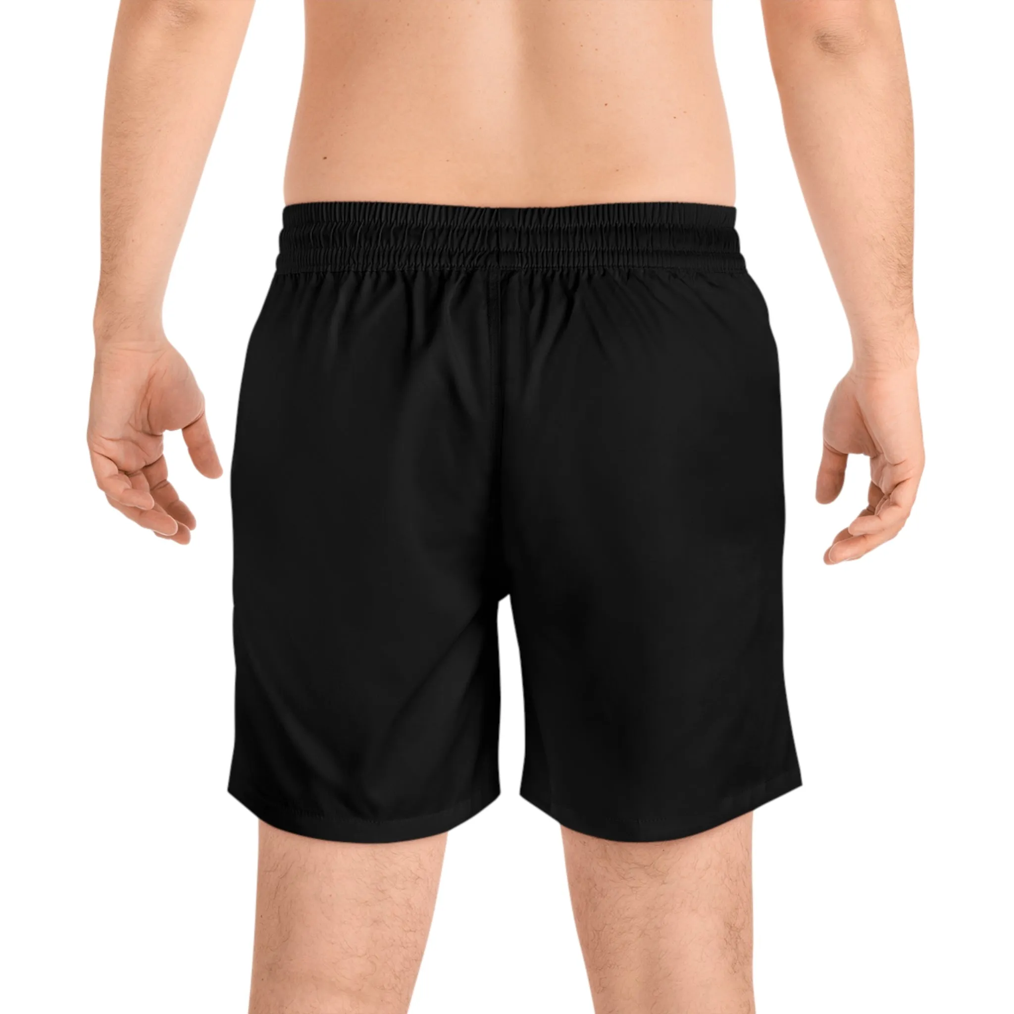 wanderLuSt ADVENTURES Black Men's Mid-Length Swim Shorts (AOP)