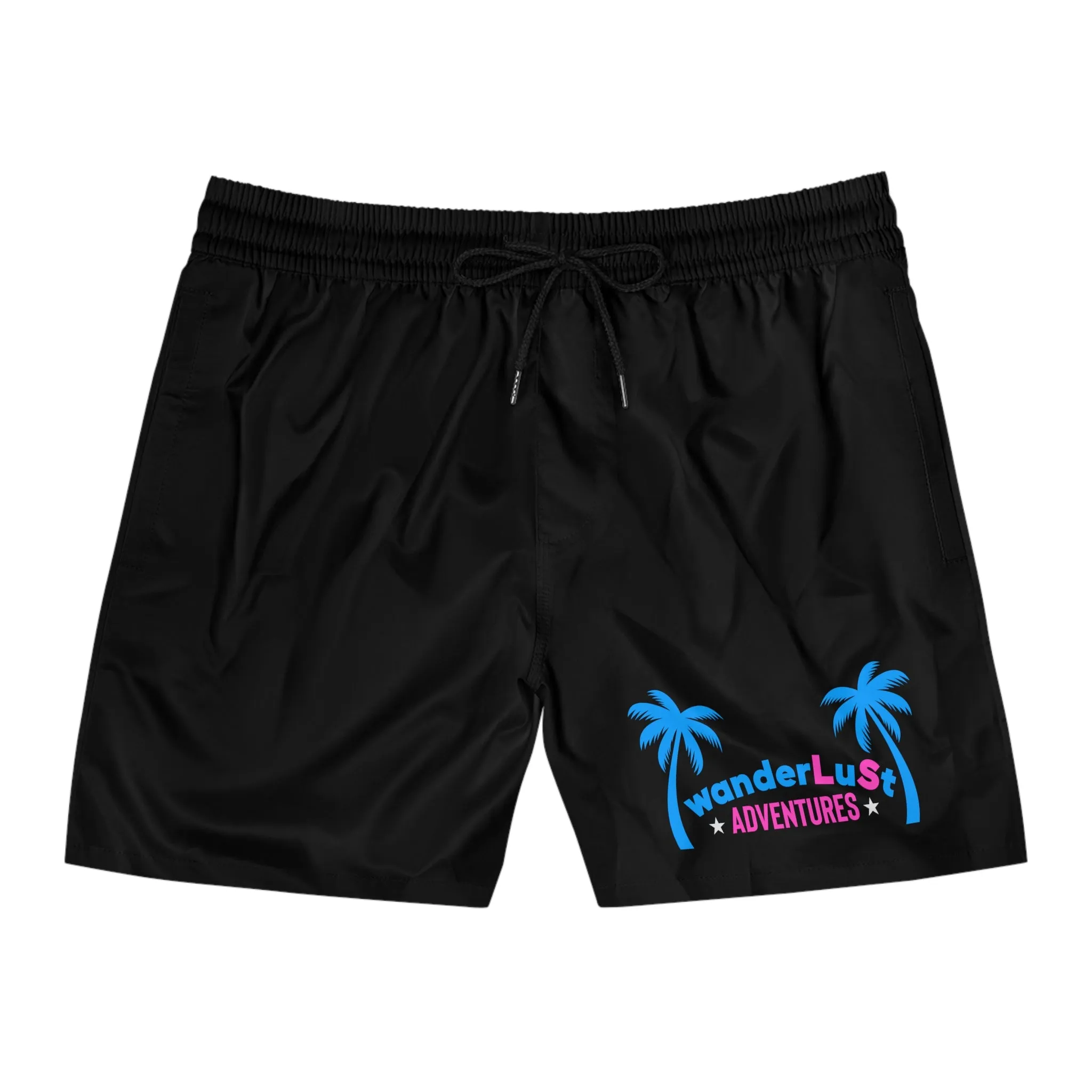 wanderLuSt ADVENTURES Black Men's Mid-Length Swim Shorts (AOP)