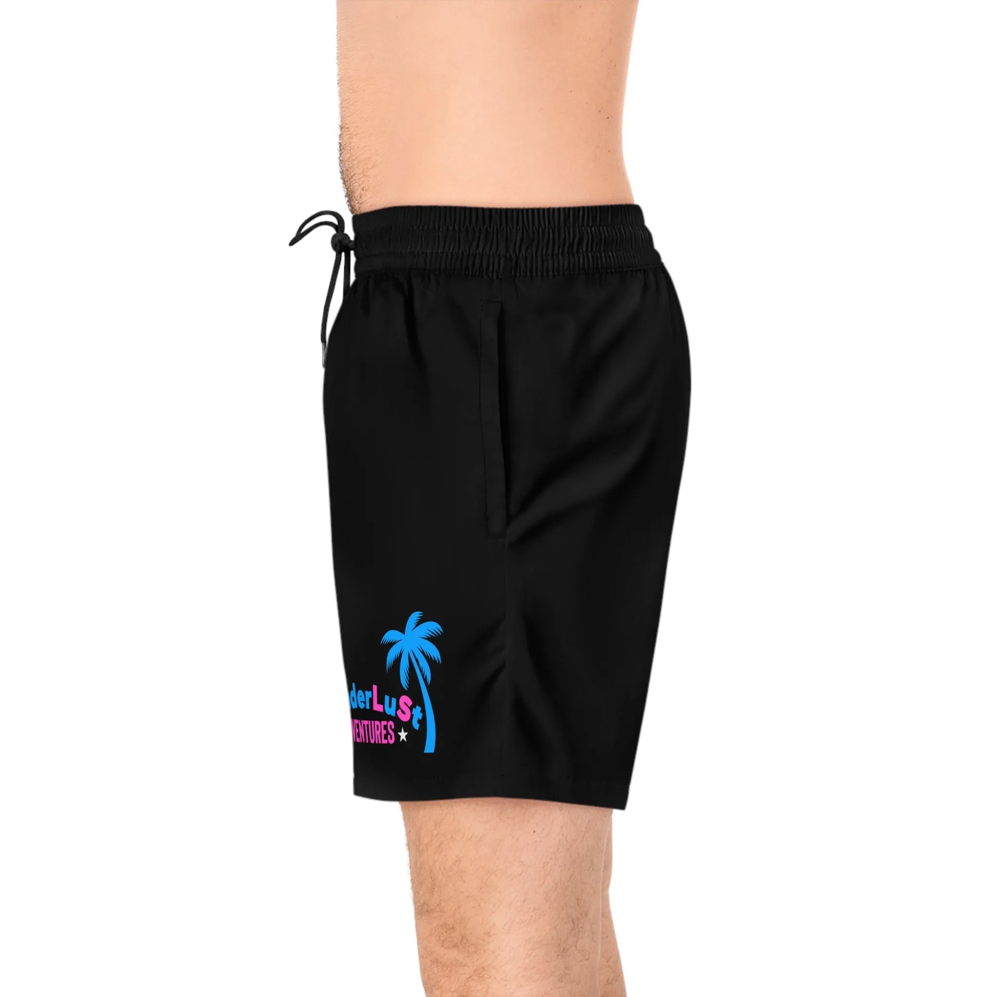 wanderLuSt ADVENTURES Black Men's Mid-Length Swim Shorts (AOP)