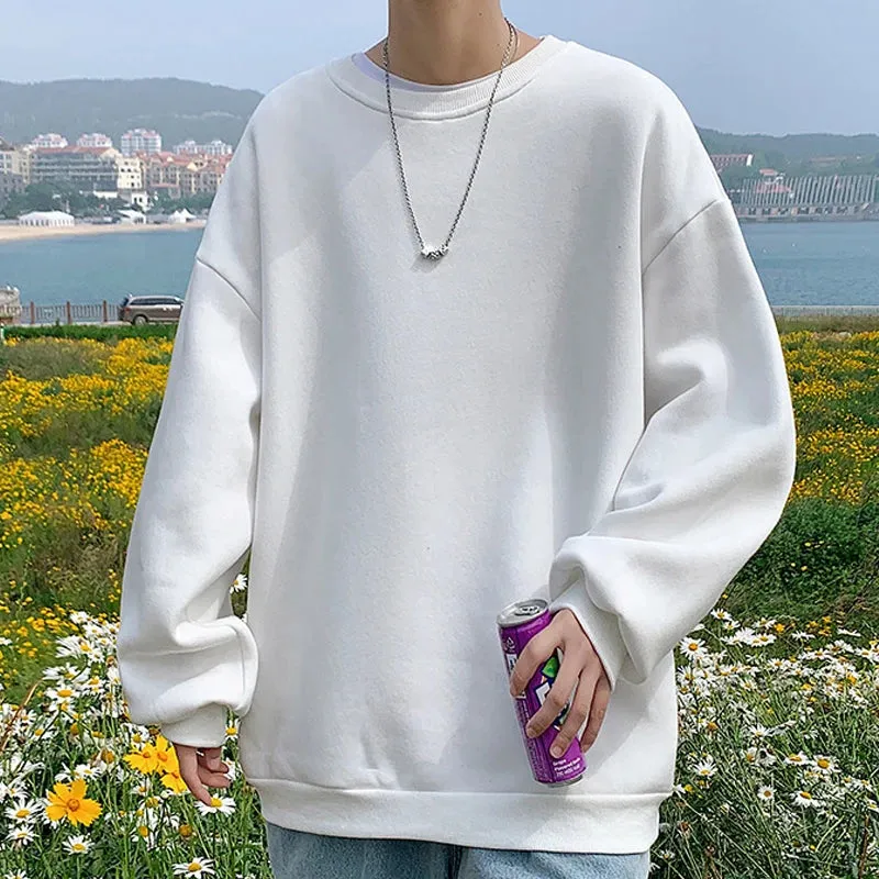 WIAOFELLAS  -  Streetwear Oversize Sweatshirts Casual Spring Solid Long Sleeve Tops Tee For Man Fashion Loose O-Neck Simple Shirts Men Clothing
