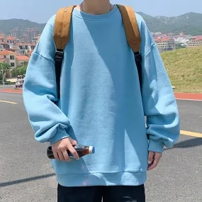 WIAOFELLAS  -  Streetwear Oversize Sweatshirts Casual Spring Solid Long Sleeve Tops Tee For Man Fashion Loose O-Neck Simple Shirts Men Clothing