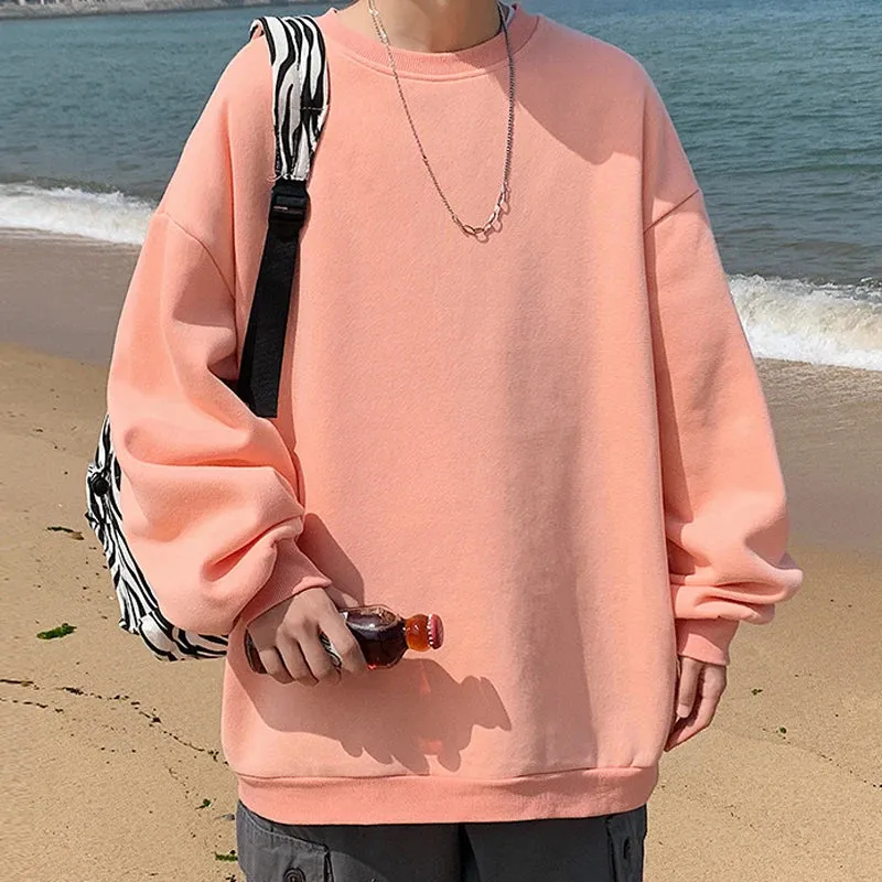 WIAOFELLAS  -  Streetwear Oversize Sweatshirts Casual Spring Solid Long Sleeve Tops Tee For Man Fashion Loose O-Neck Simple Shirts Men Clothing