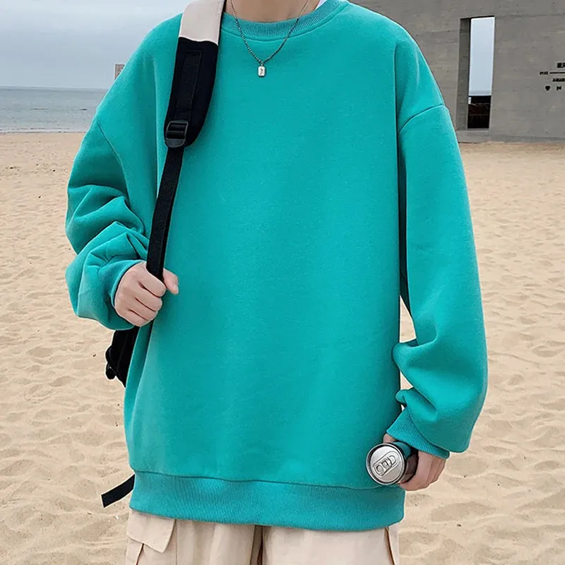 WIAOFELLAS  -  Streetwear Oversize Sweatshirts Casual Spring Solid Long Sleeve Tops Tee For Man Fashion Loose O-Neck Simple Shirts Men Clothing