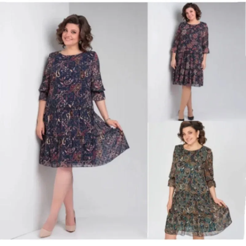Women's Casual Round Neck Printed Dress