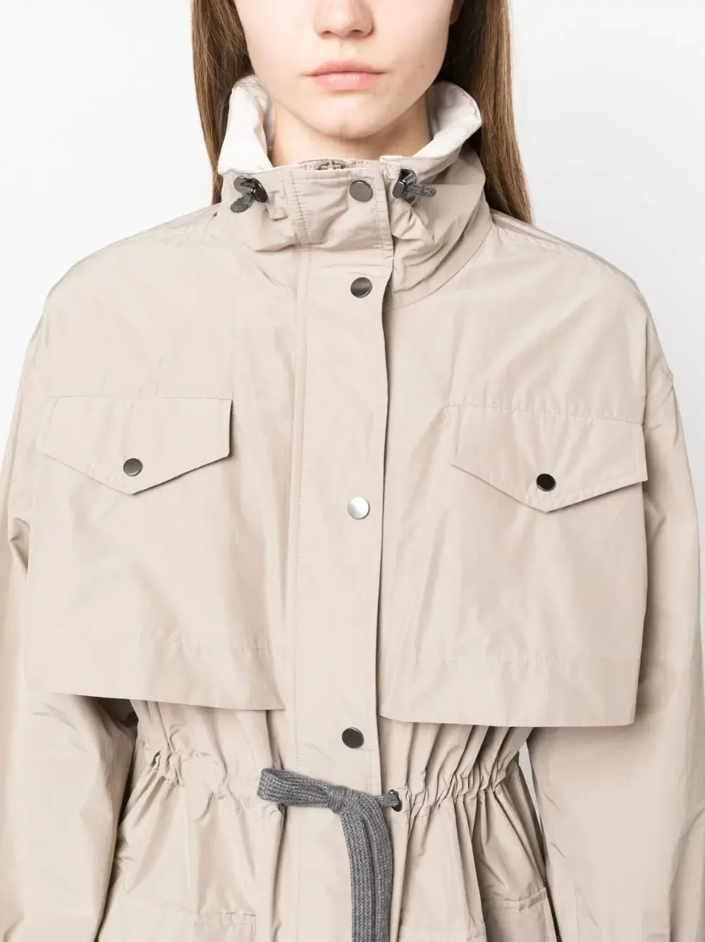 Women’s Drawstring-Waist High-Neck Trench Coat