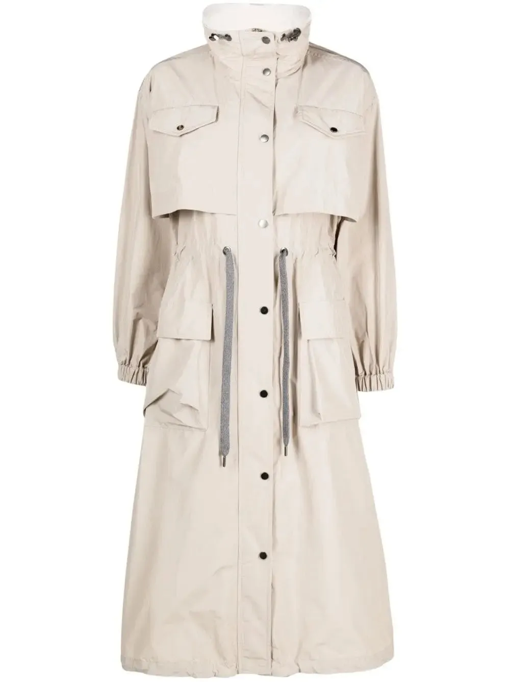 Women’s Drawstring-Waist High-Neck Trench Coat