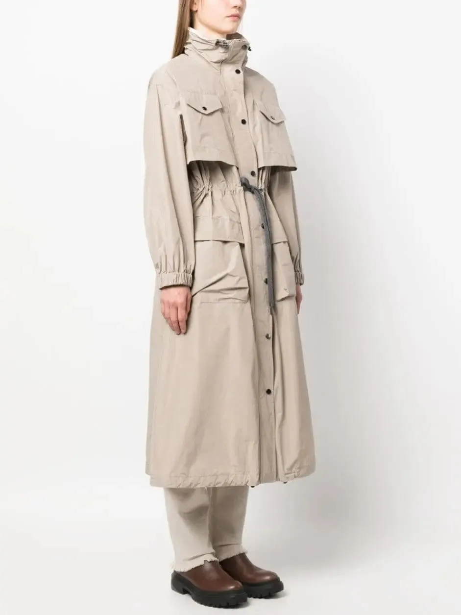 Women’s Drawstring-Waist High-Neck Trench Coat