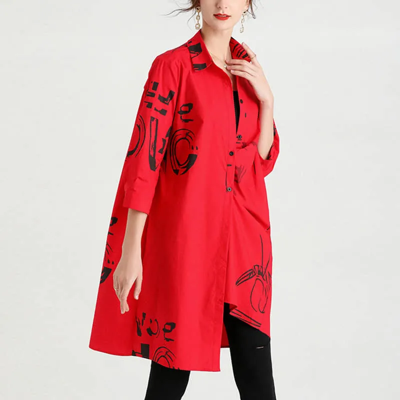 Women's new mid-length printed loose top