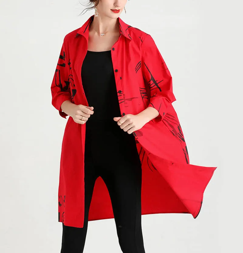Women's new mid-length printed loose top