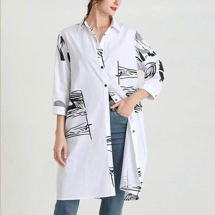 Women's new mid-length printed loose top